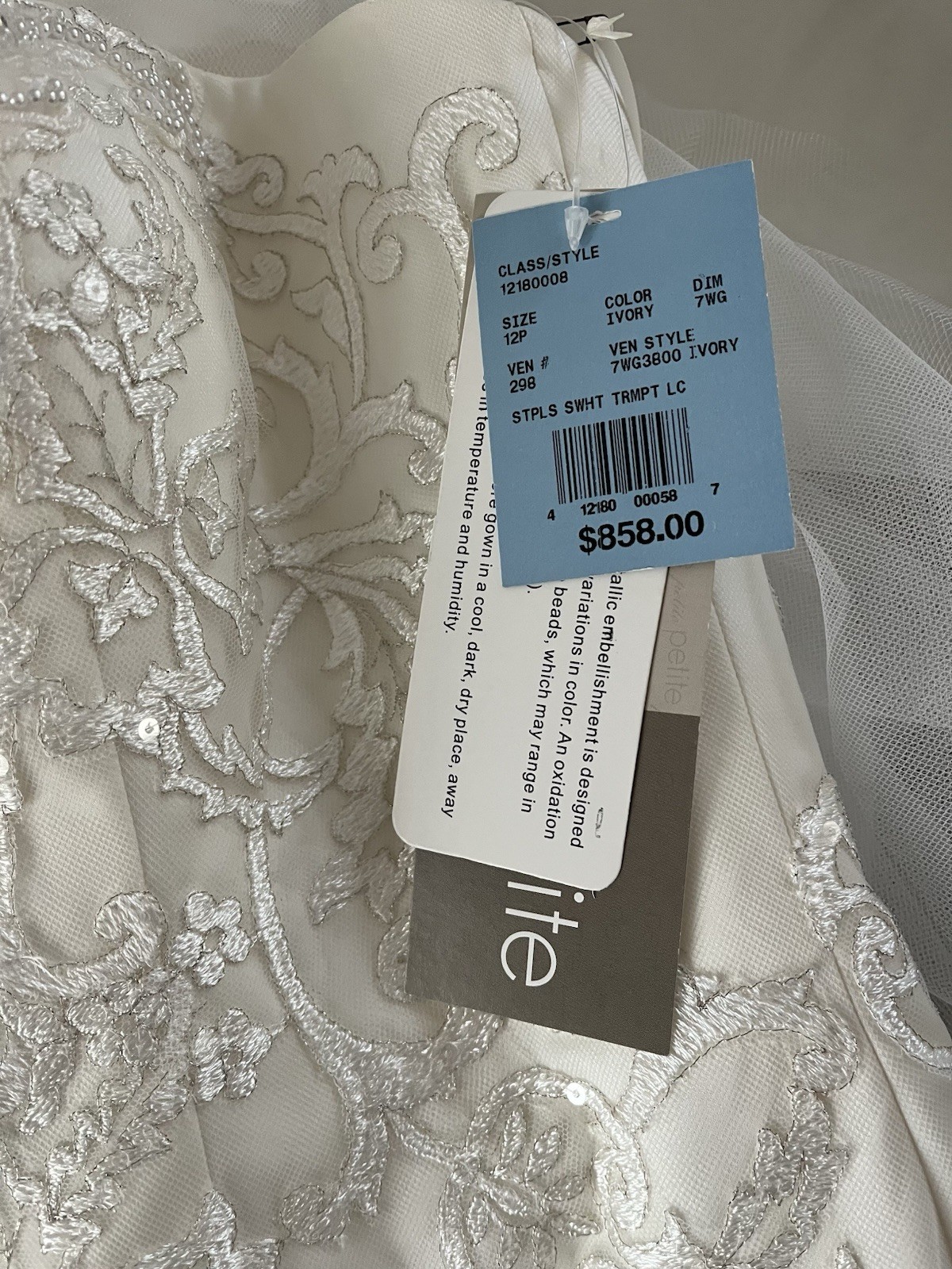 Jewel by David’s Bridal Ivory Strapless Petite Mermaid Trumpet Wedding Dress 12P