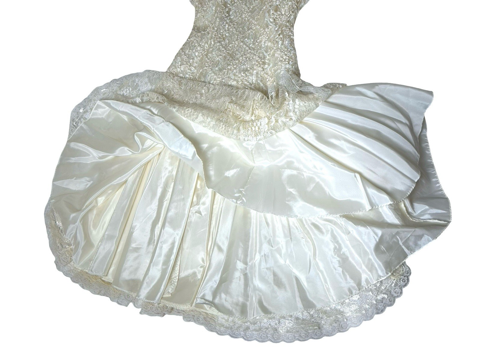 VTG Wedding Dress Sz 11/12 Lace Ivory Drop Waist Tea Length Flutter Sleeve READ