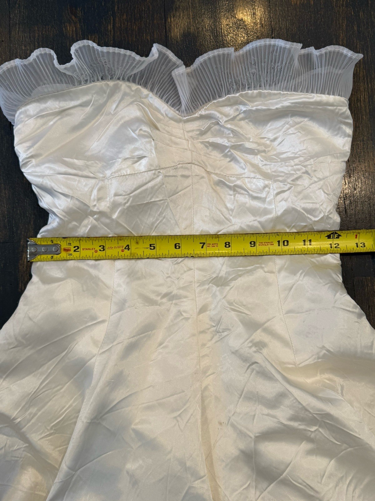 Beach Vintage White Satin Custom Made Strapless Bridal Dress Zipper Small