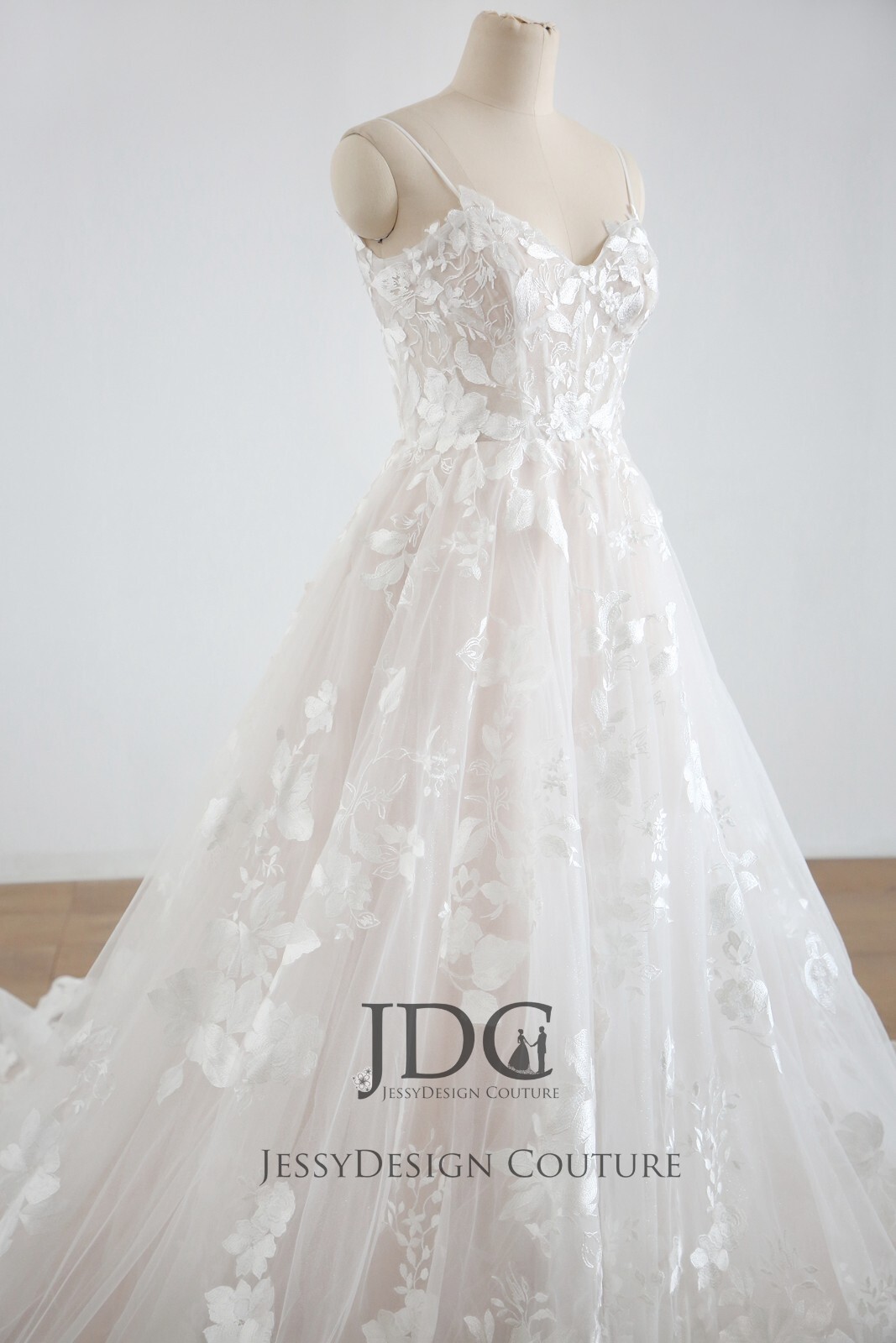 Floral Lace Wedding Dress Ball Gown Custom made 2-28W Plus Glitter Tulle Blush