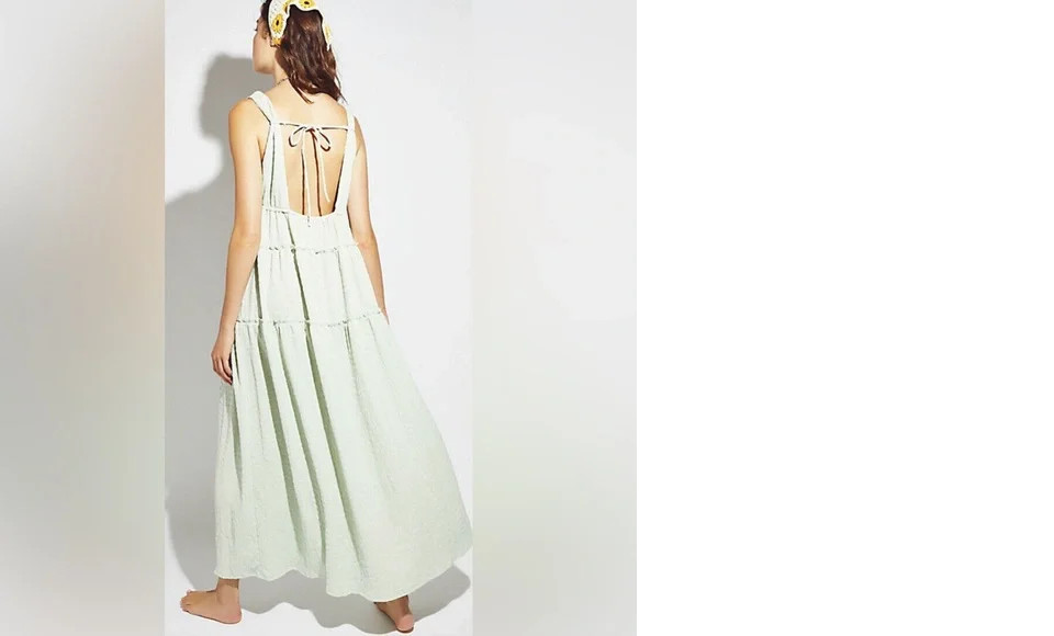 new FREE PEOPLE gauzy tie back m PURE WHITE tiered maxi dress swim cover up