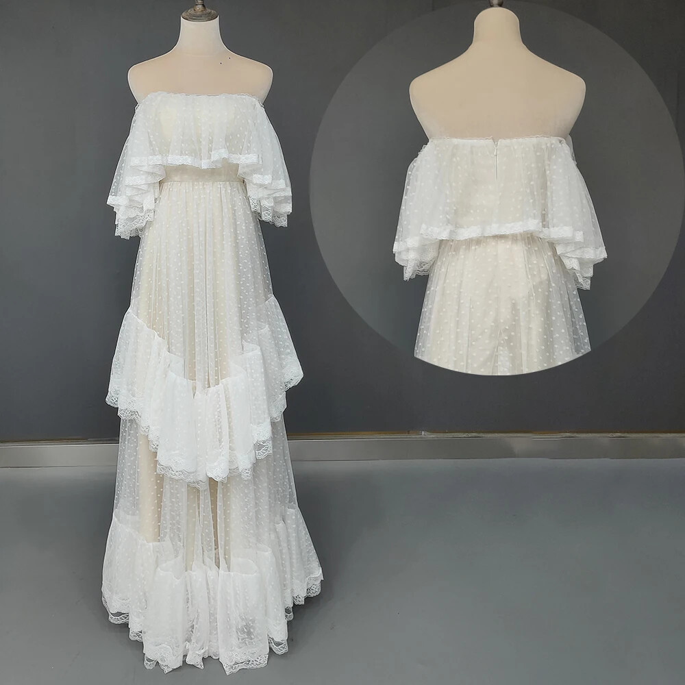 Victorian Wedding Dresses Tiered Lace Ruffle Bridal Gowns Off Shoulder Rustic