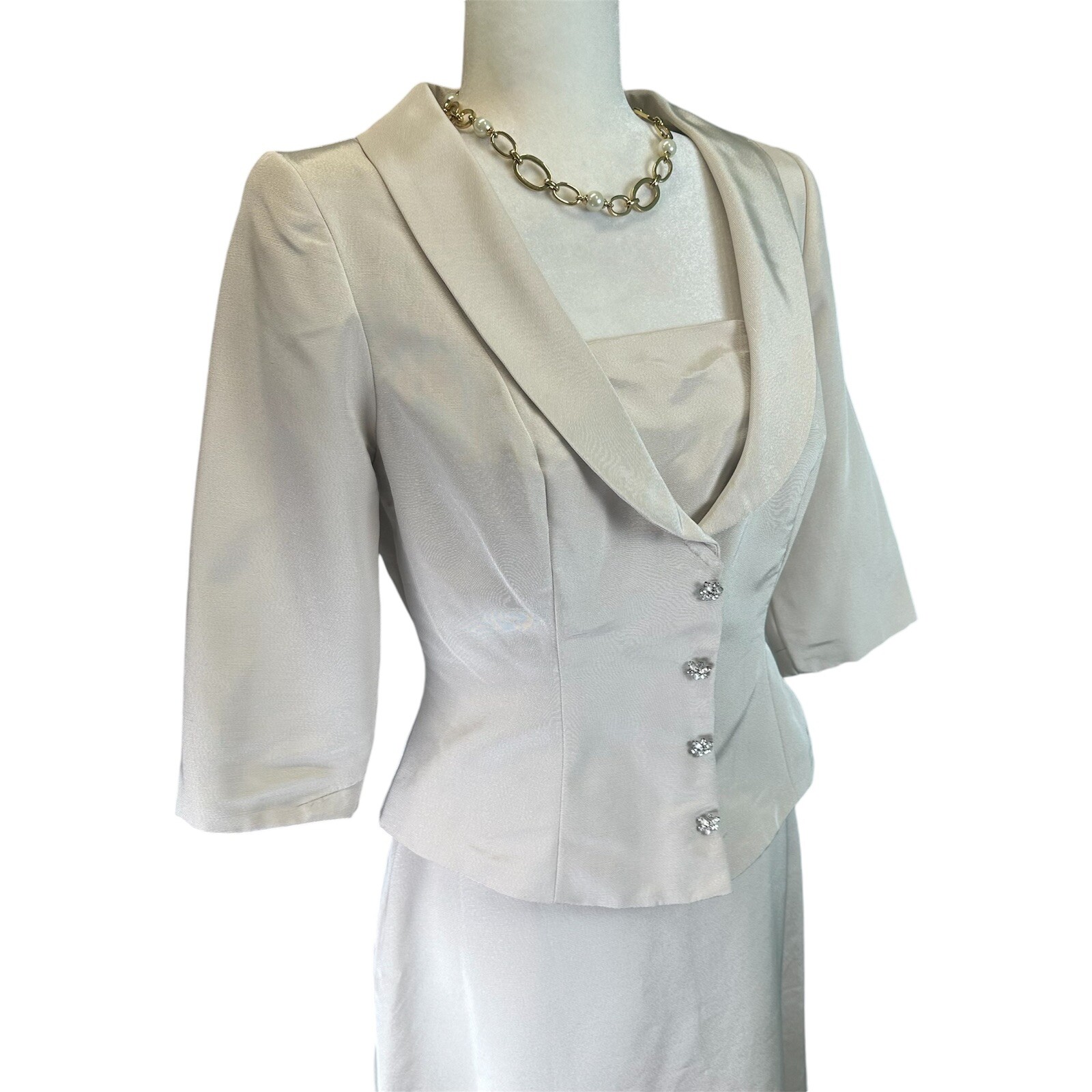 Vintage Formal Wedding Two 2-Piece Watters & Watters Modern Size 8 Ivory Satin