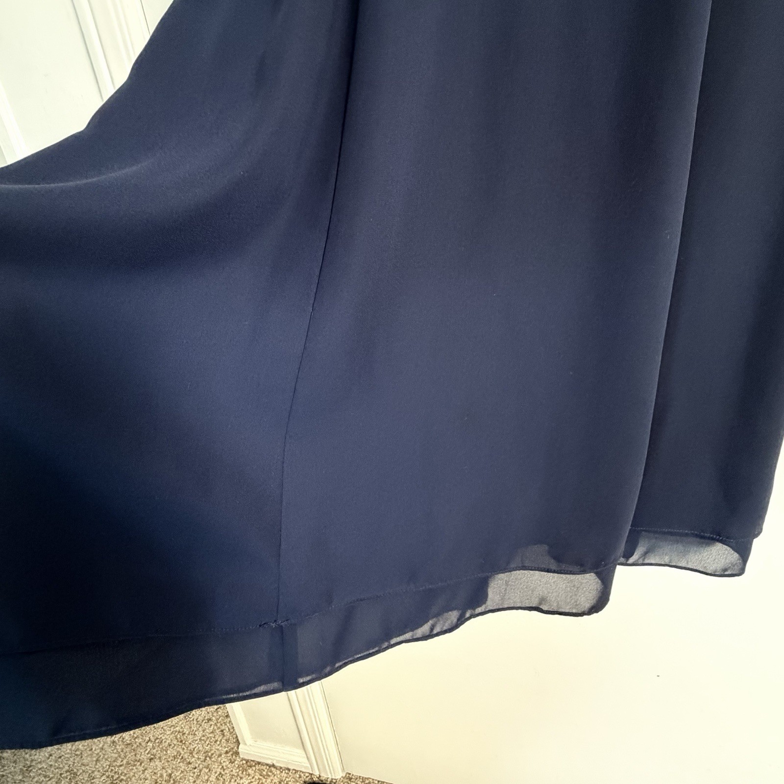 Maggy London Formal Navy Dress Petite 6 Luxe Satin Trim Bow Layered Wedding