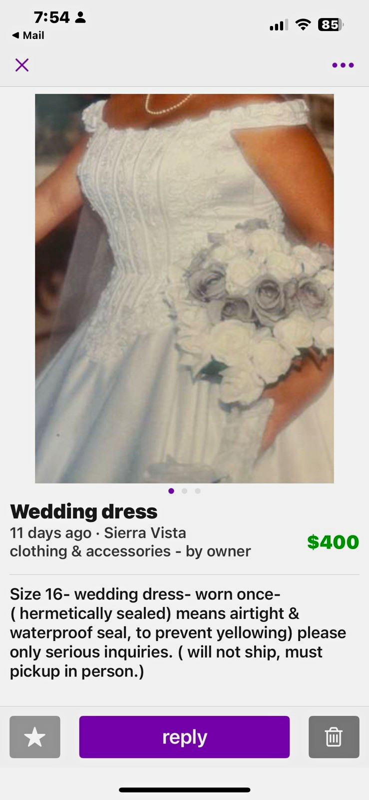Strapless Sleeveless Lace Ball Gown/Duchess Wedding Dress, White Size 16