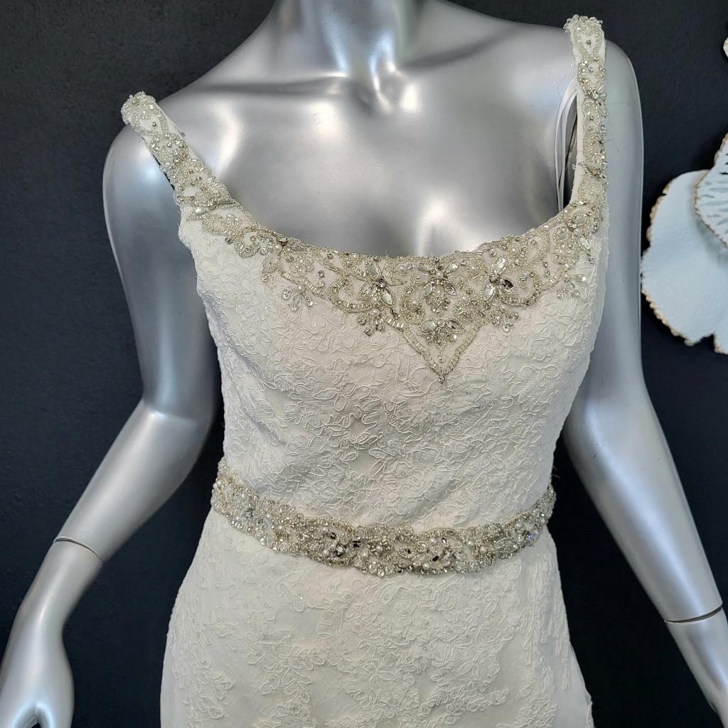 NWT~$1355~MORILEE~SZ 6/8~IVORY EMBELLISHED FIT & FLARE WEDDING DRESS GOWN