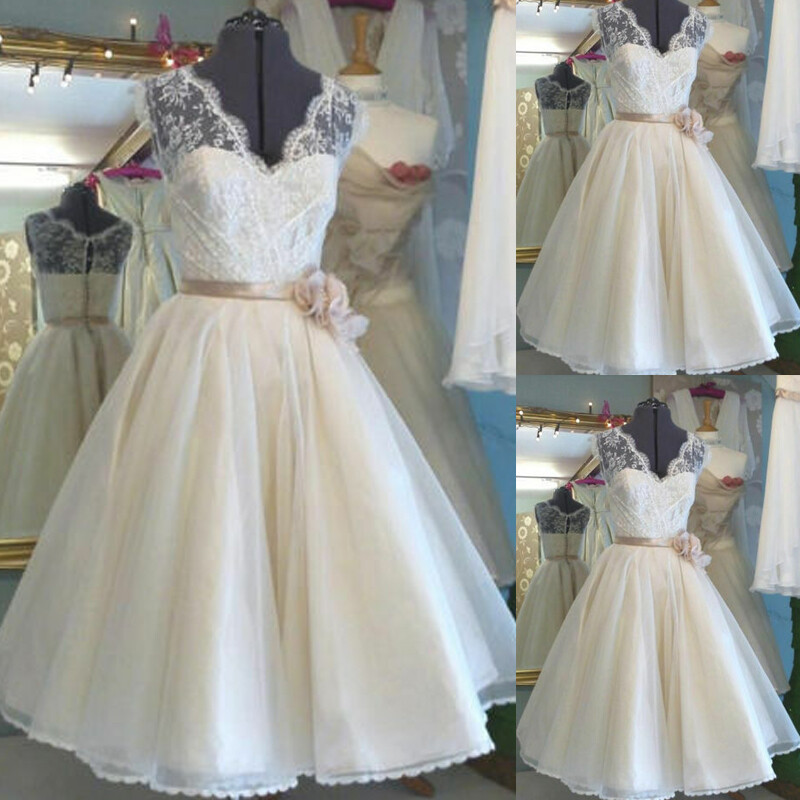 Vintage Short Beach Wedding Dresses 1950′ Bridal Gowns White Ivory Plus Custom
