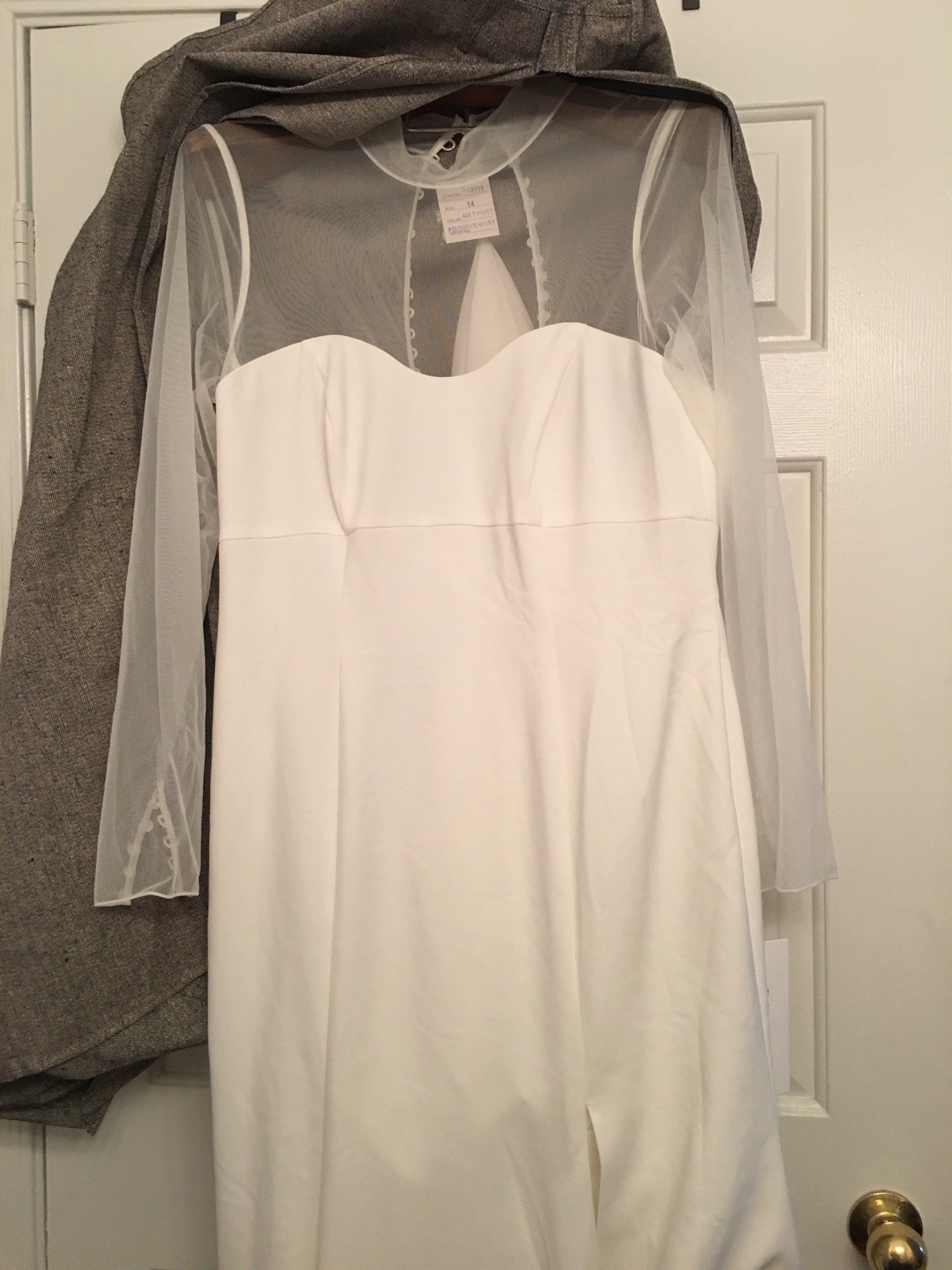 David’s Bridal Fit & Flare Satin Tulle Sweetheart Long Sleeve Sz 14