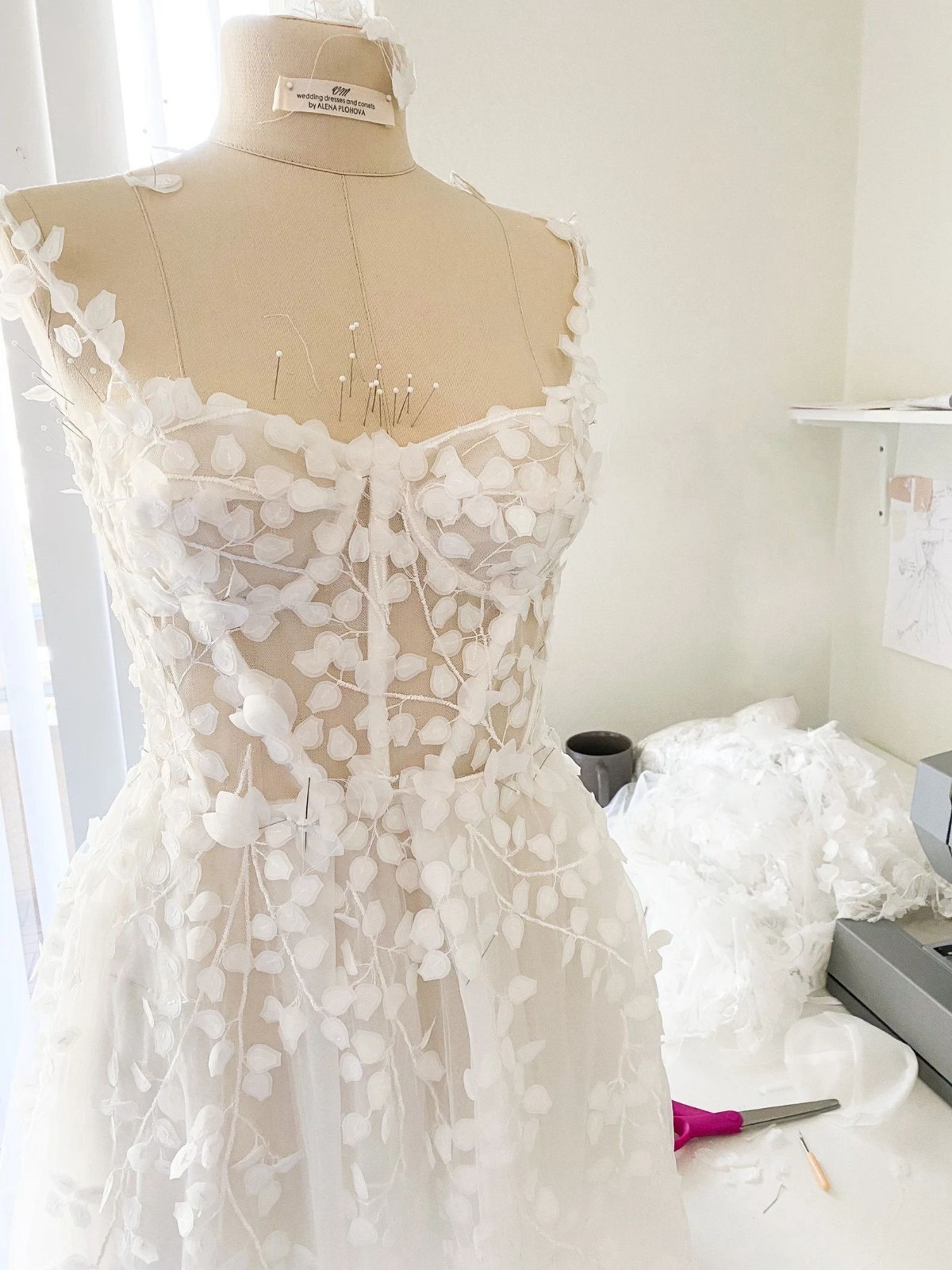Top Boho Floral Lace Wedding Dress Wedding Dress 32-60 Pink Ivory Strappy Lace Up