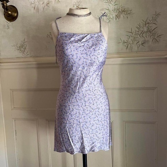 Zara Satin Ditsy Floral Pastel Purple Mini Dress Spring Wedding Fairy Medium