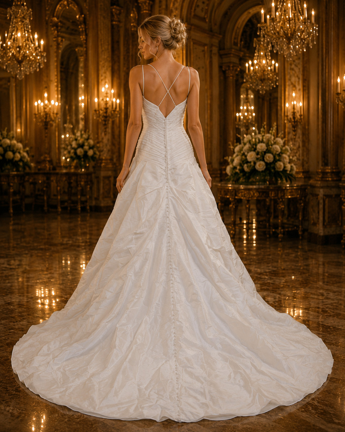 Casablanca Wedding Dress Ball Gown 10-14 White Satin Straps Beaded Elegant