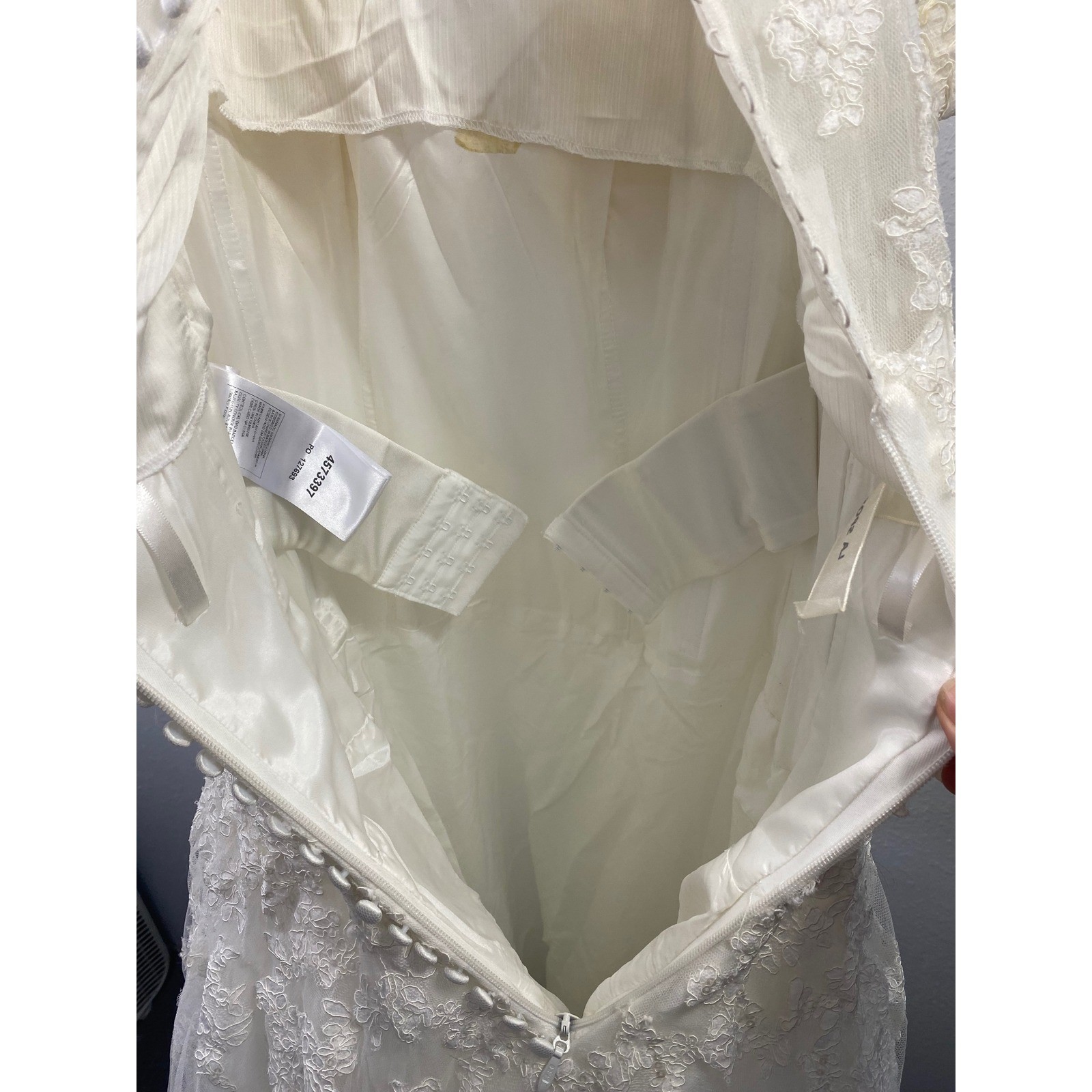 La Sposa Lace Tulle Wedding Dress Short Sleeve Ivory Size 8 US 40 EU