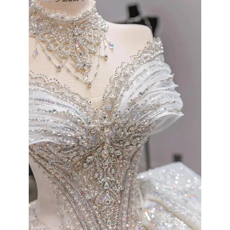 Sweetheart Wedding Dresses Princess Sparkly Appliques Bridal Gowns Floor Length