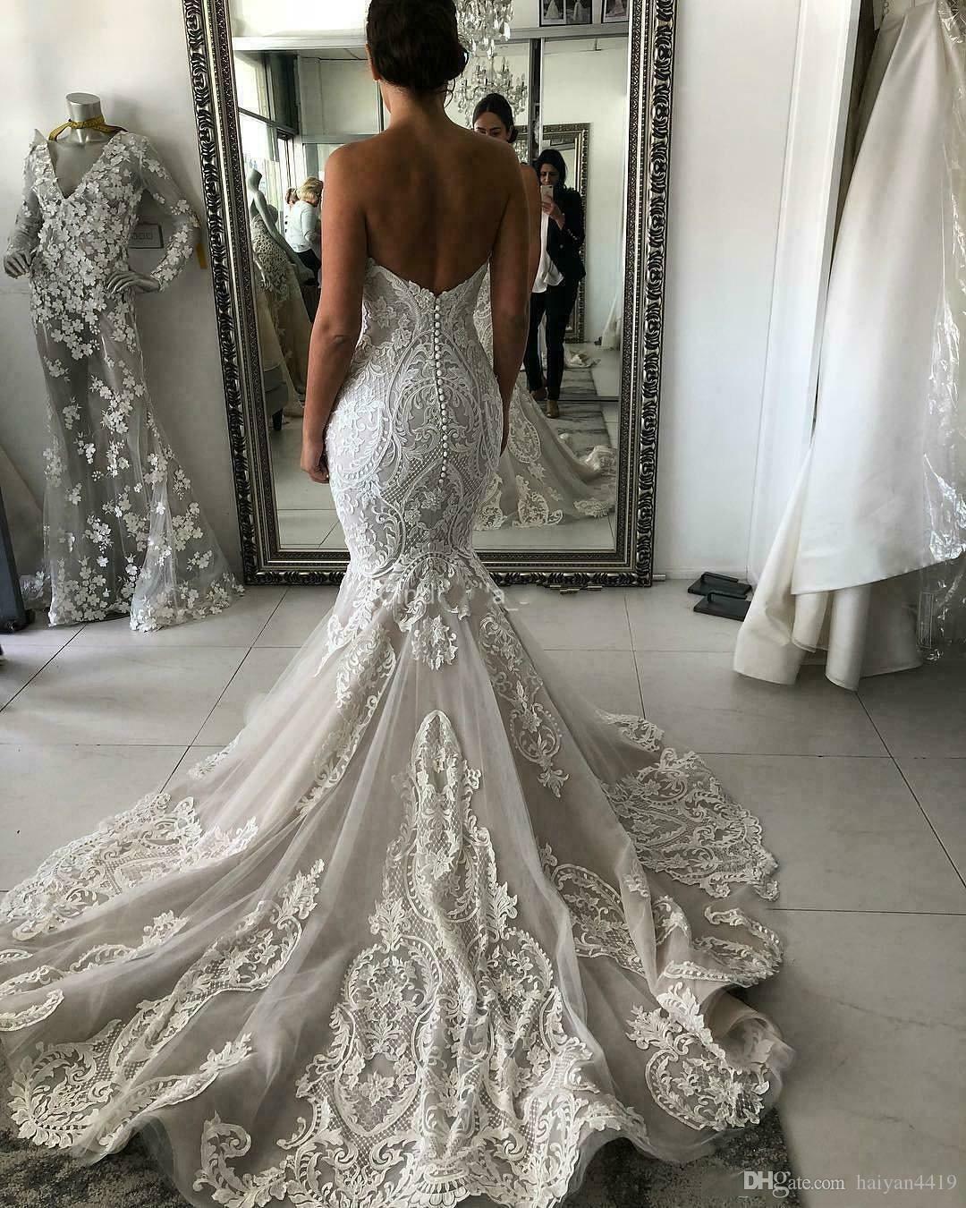 Mermaid Wedding Dresses Sweetheart Lace Appliques Open Back Bridal Gowns custom