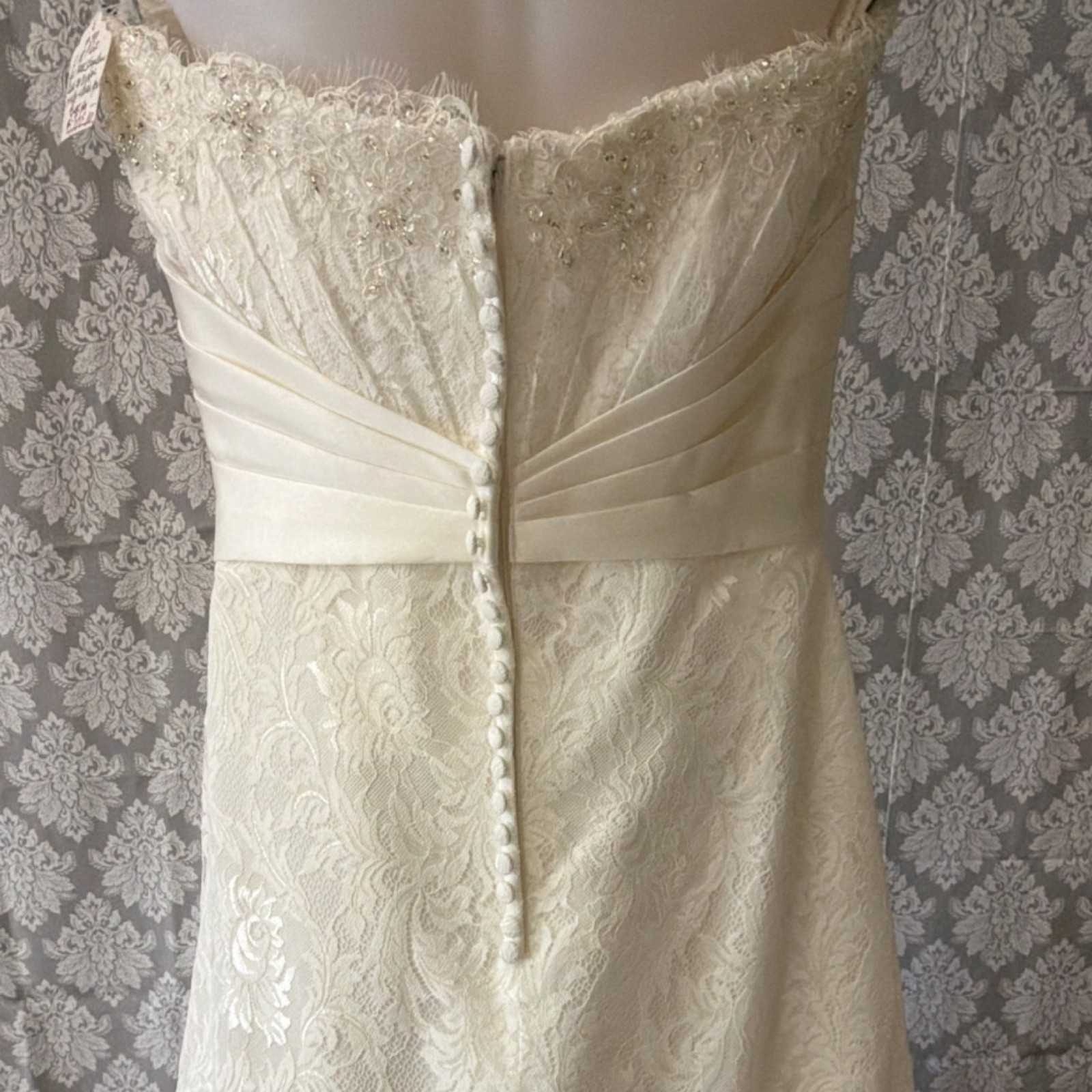 Mary’s Ivory Lace Beaded A-Line Wedding Dress Buttons Back Size 16 Lot#6