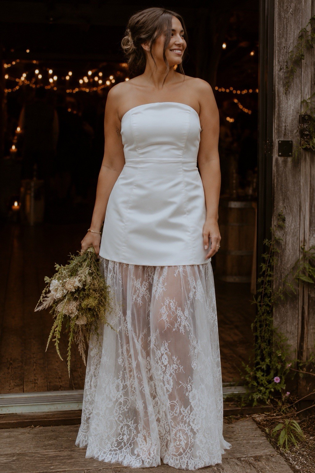 Lulus Winslet Maxi Dress Sz Large White Satin Bridal Sheer Lace Boho Wedding