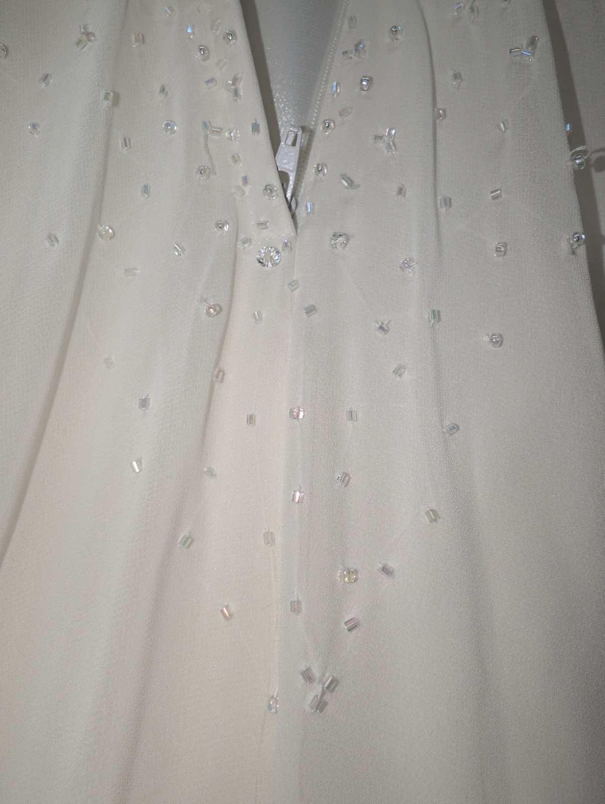 David’s Bridal Gown Galina Sz 12 Ivory Iridescent Beaded Cowl Neck Wedding Dress