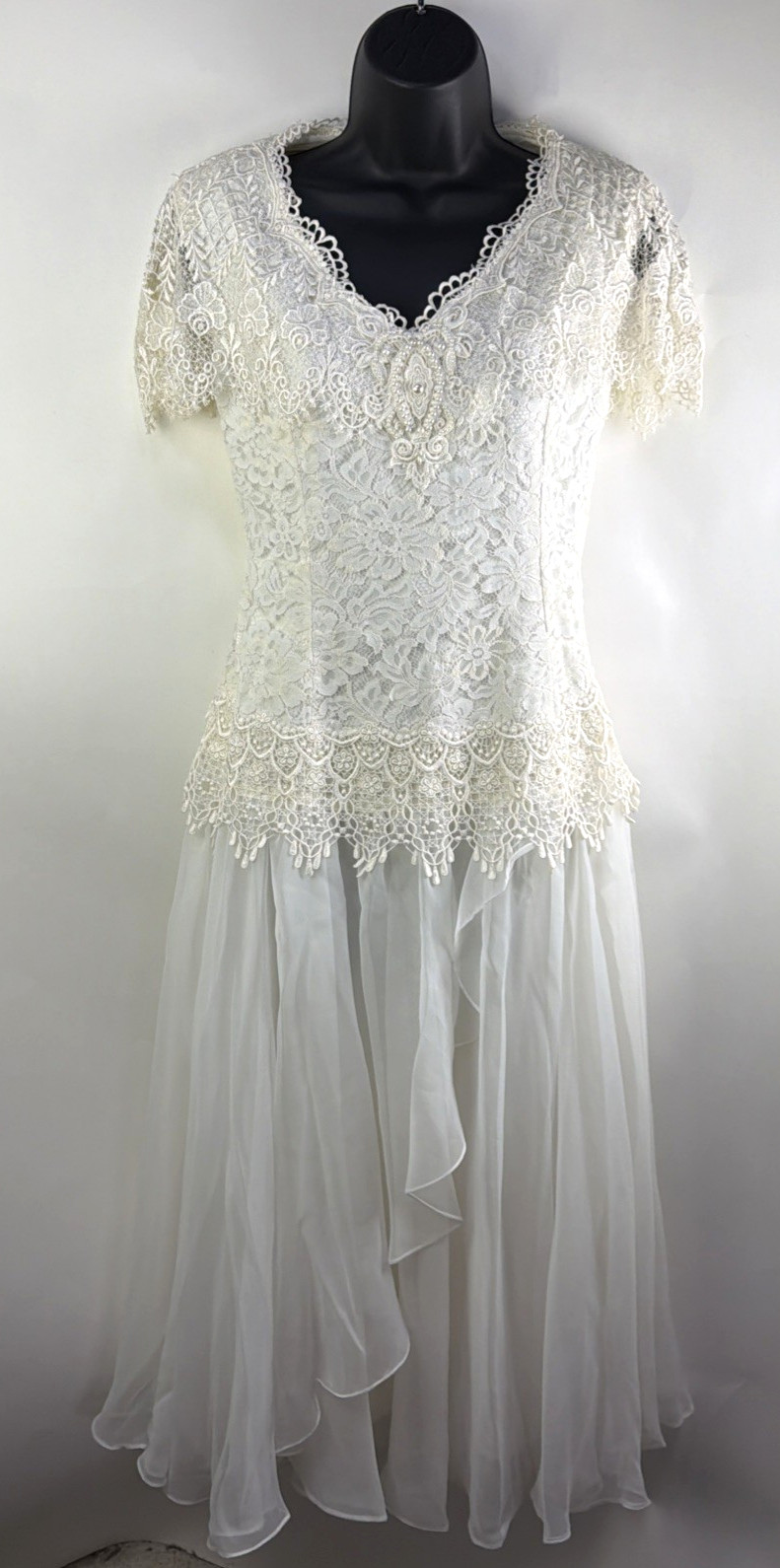 Vtg 90s Jessica McClintock Bridal Beaded Chiffon Wedding Dress Size 11/12