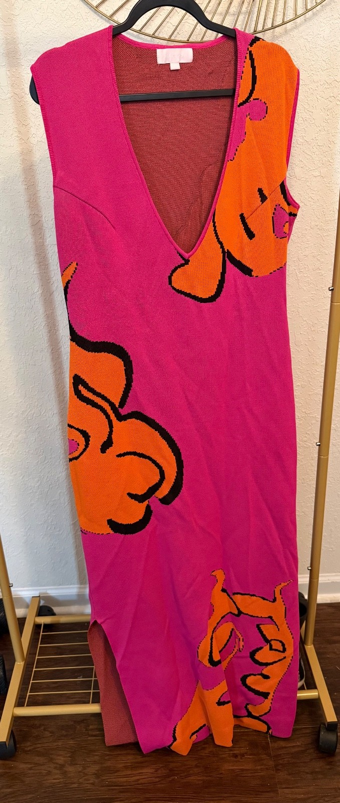 Hanifa Pink Dress With Orange. Gisele Knit Maxi Dress