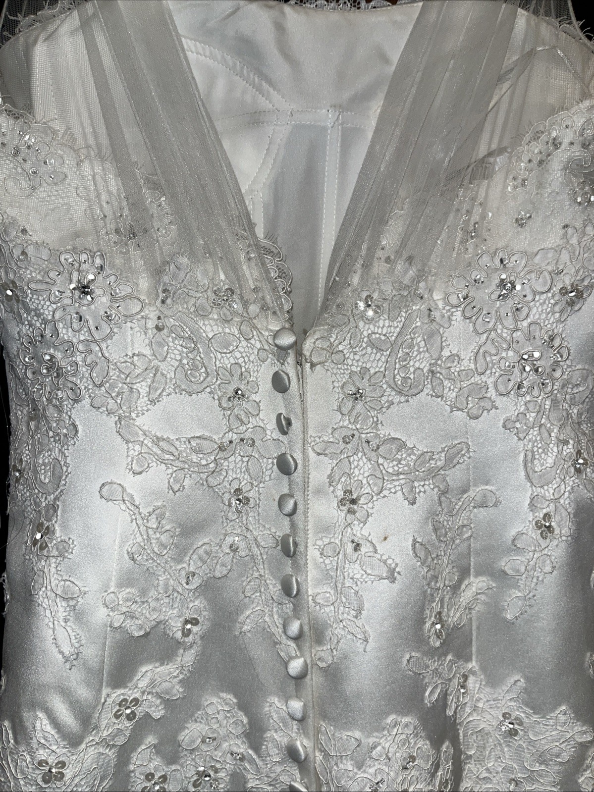 Elegant Wedding Dress With Train By Venus Lace & Rhinestone Size 10 Ivory Silver