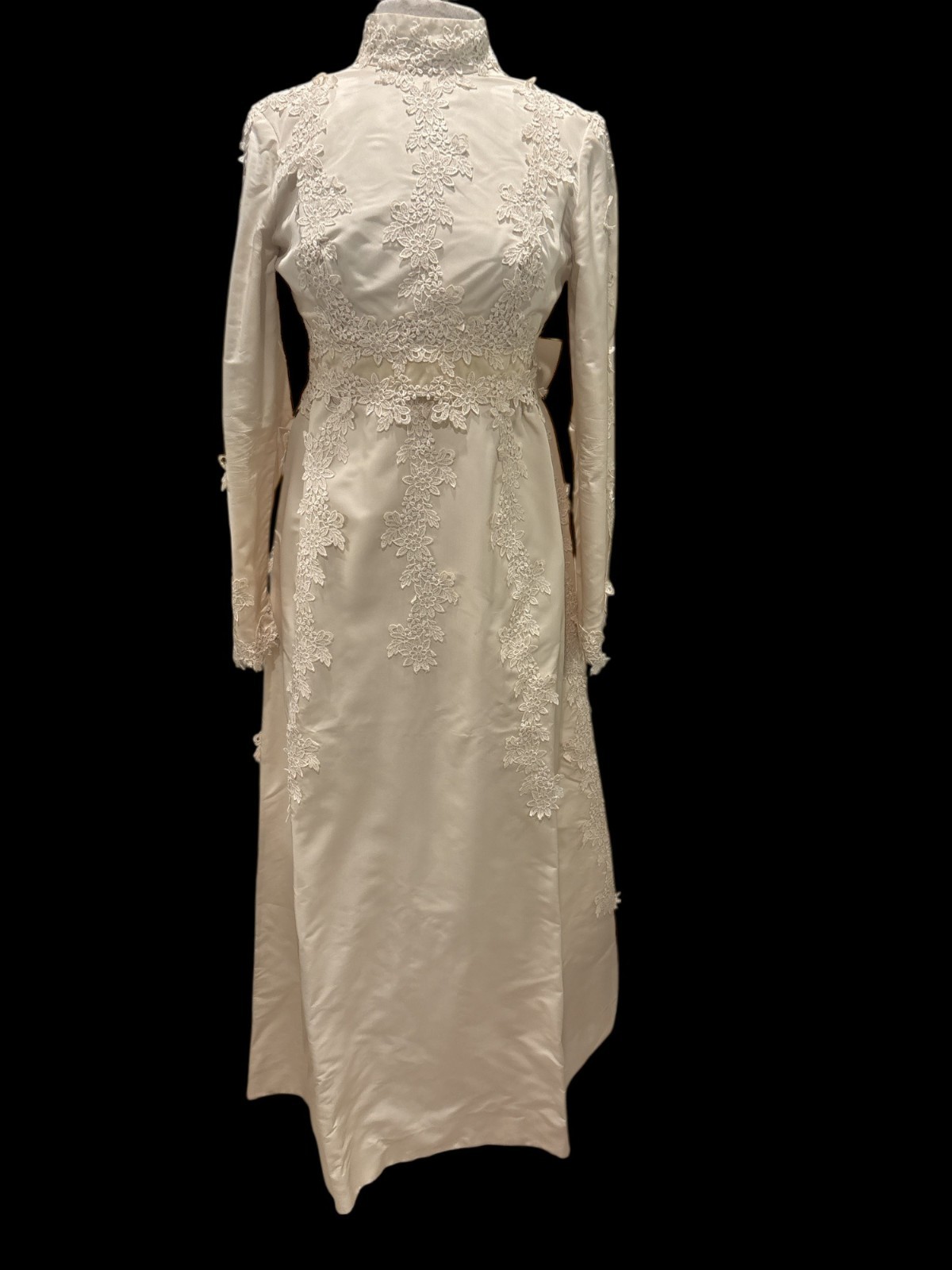 Vintage Ivory Lace Bridal Gown w/ Attached Veil | Long Sleeve High Neck Wedding
