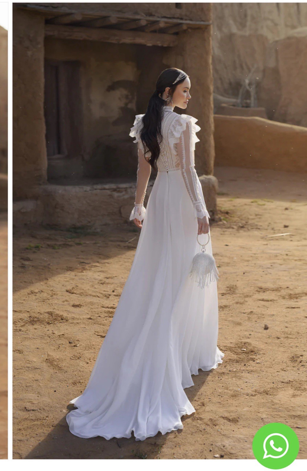HAREM’s Boho A-Line Lace Wedding Gown Long Sleeve High Neck Train EU40