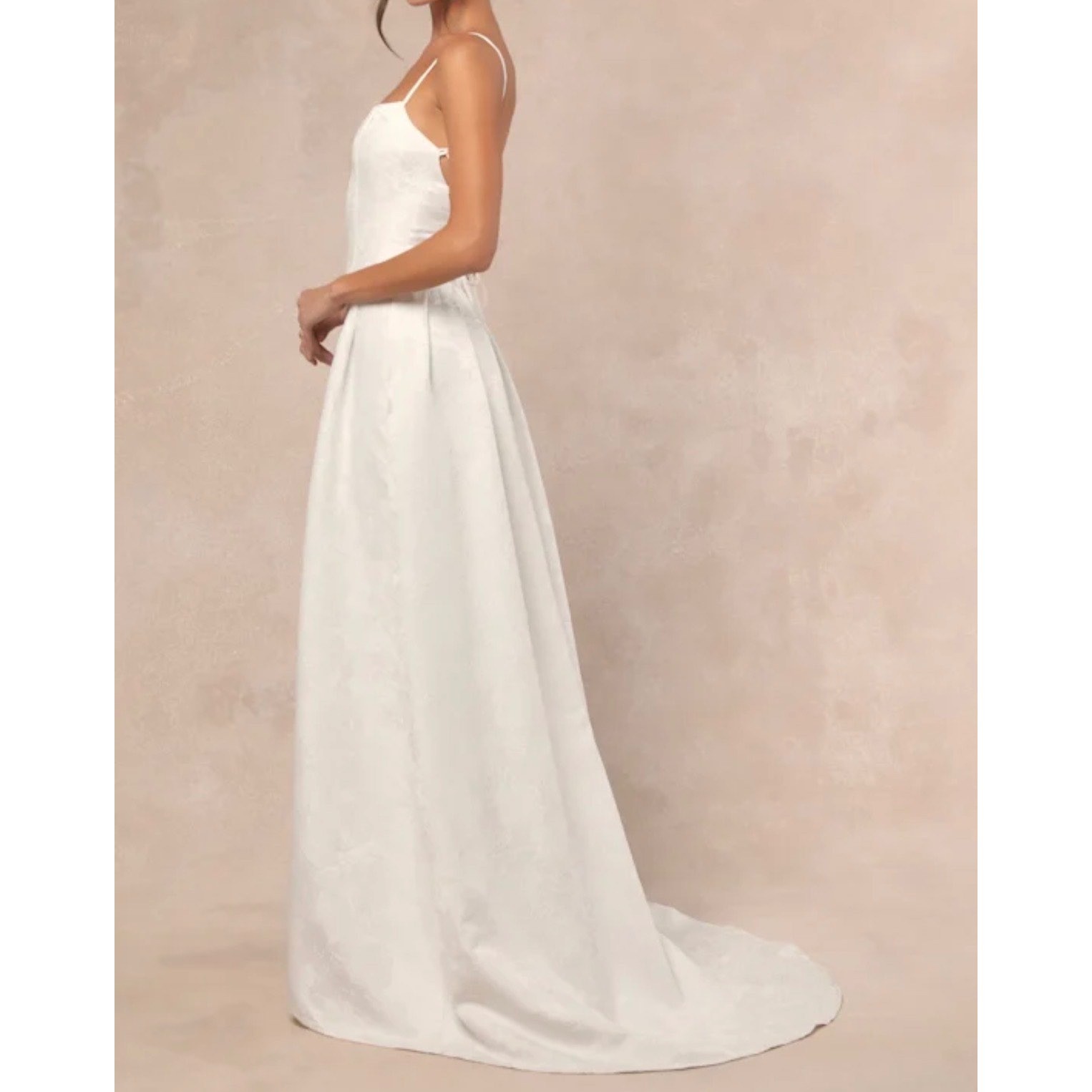 Lulus Arabella White Jacquard Basque Waist Maxi Dress Lace Up Back Womens M NEW