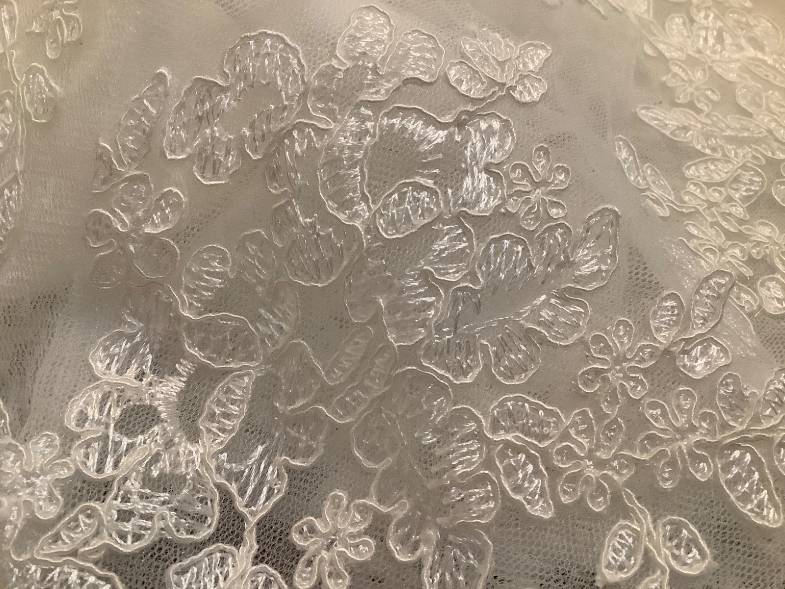 Size 12 White Lace Chiffon New Full-Length Wedding Dress