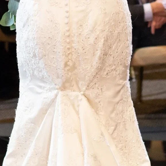 Oleg Cassini Ivory Satin and Beaded Wedding Gown (Price reduced)