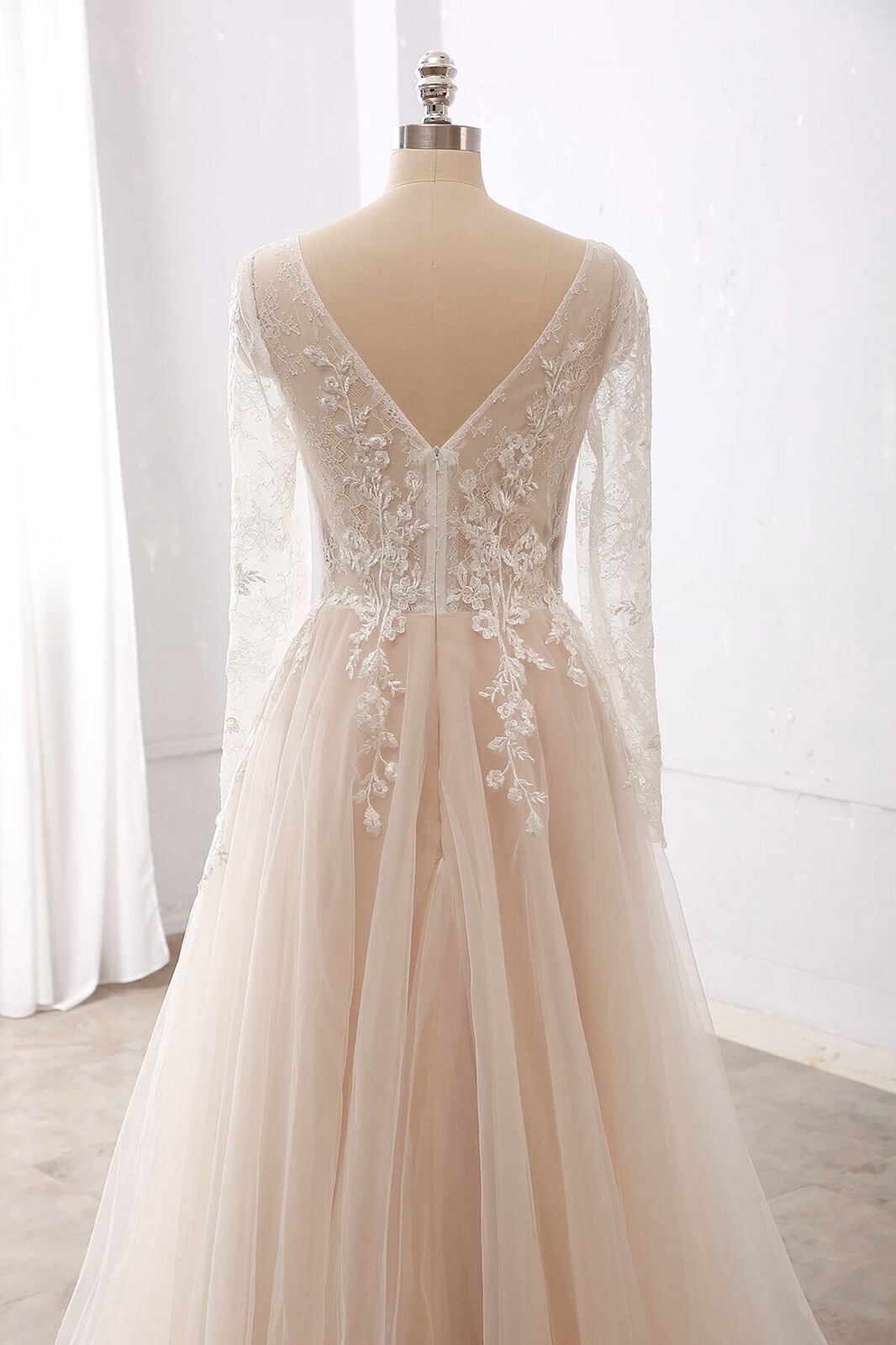 Traditional Wedding Dress Bridal Gown Ivory Blush Custom made 2-28W Sleeves