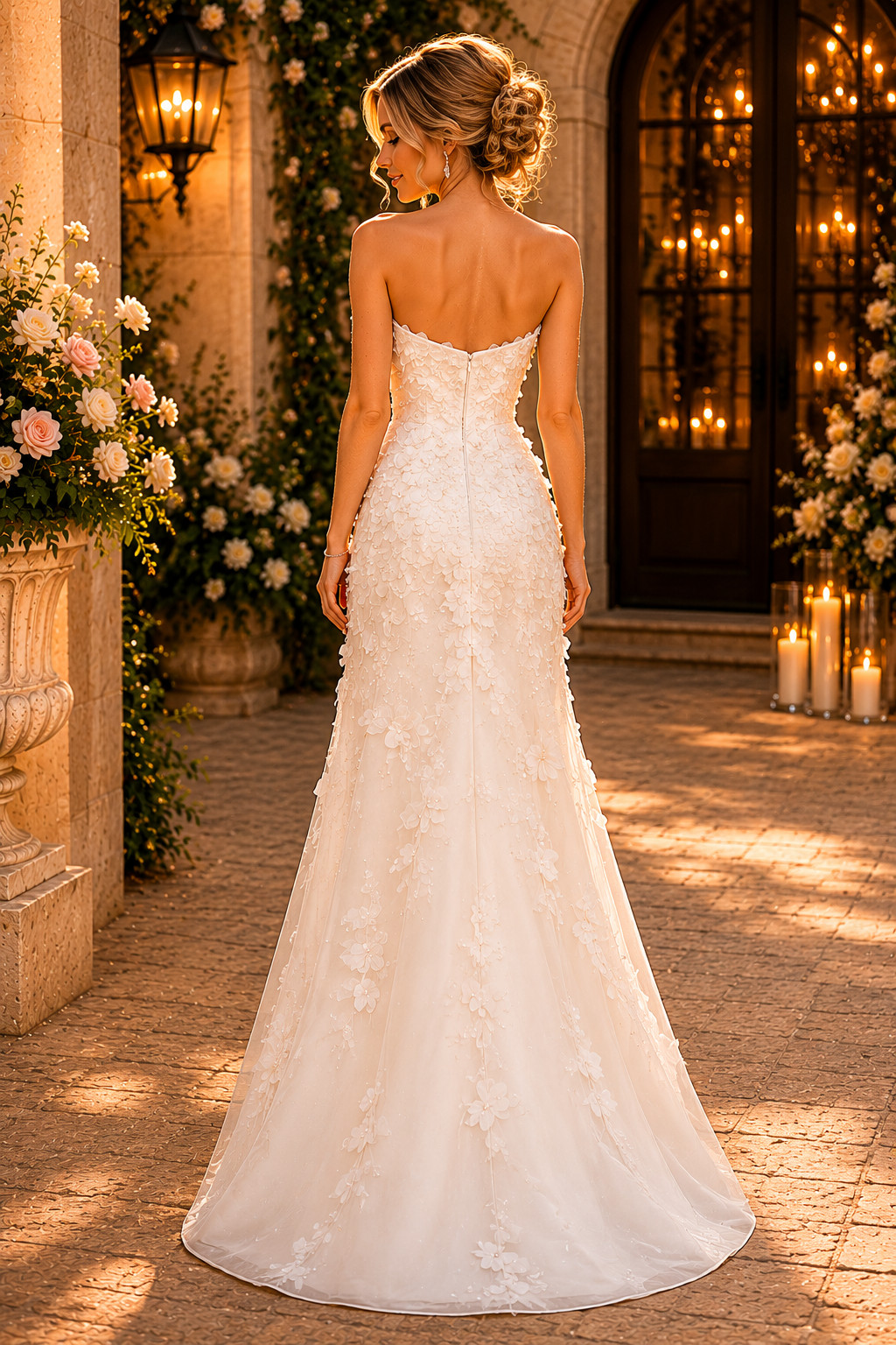 Watters Brides Wedding Dress 10 Ivory A-Line Organza 3-D Floral Overlay