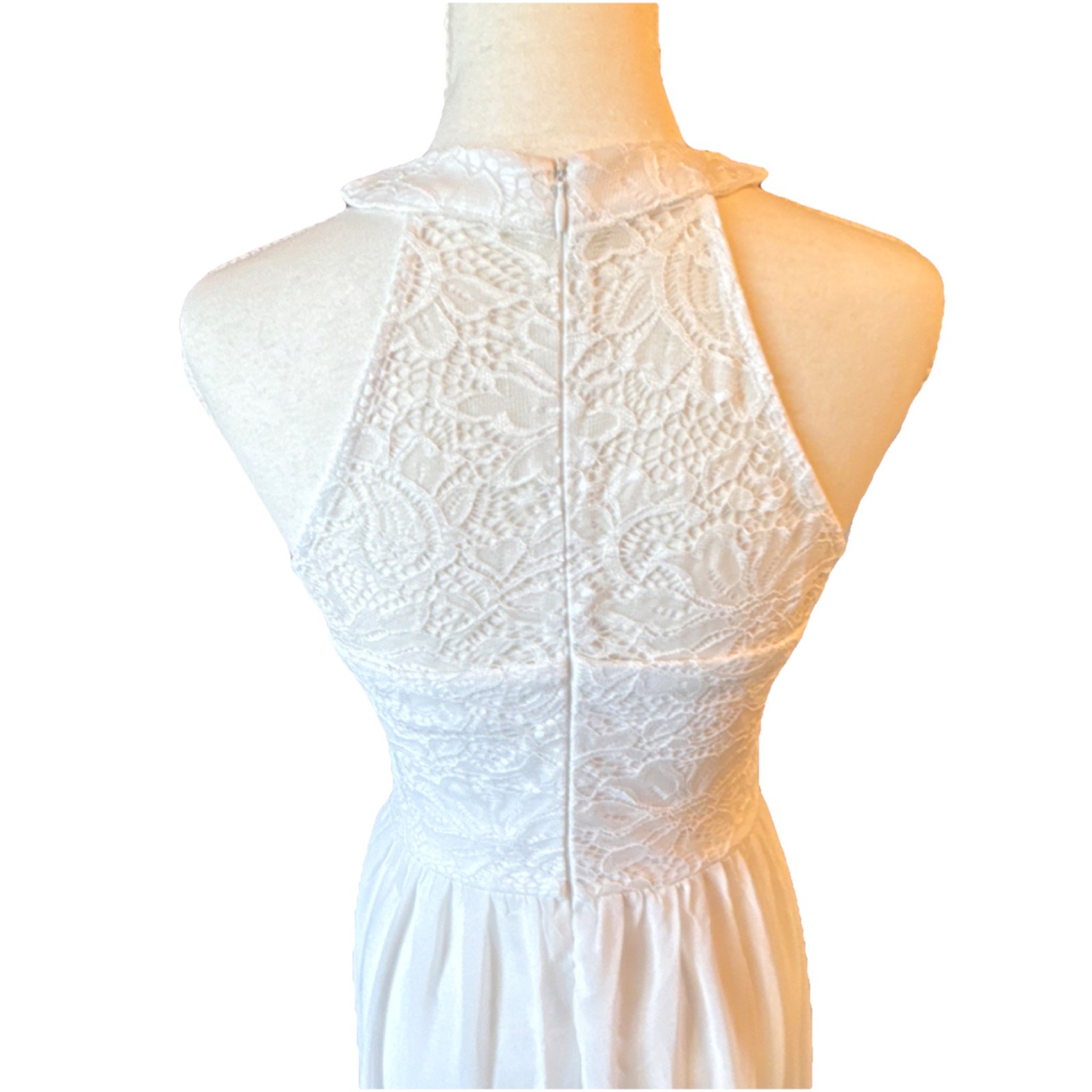 Wedtrend White Lace Halter Sleeveless A-Line Full-Length Dress Size S Zipper