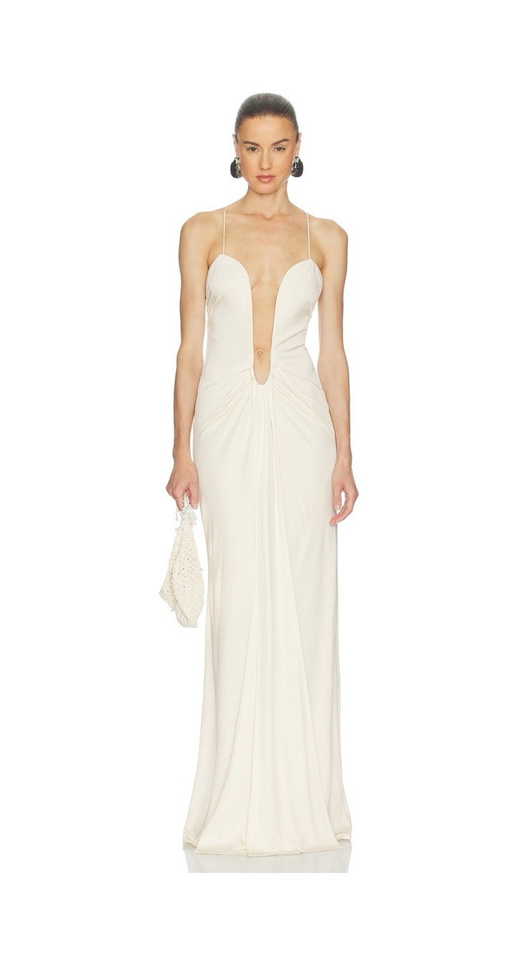 Helsa Ivory Sleeveless V-Neck Full-Length Column/Sheath Wedding Dress