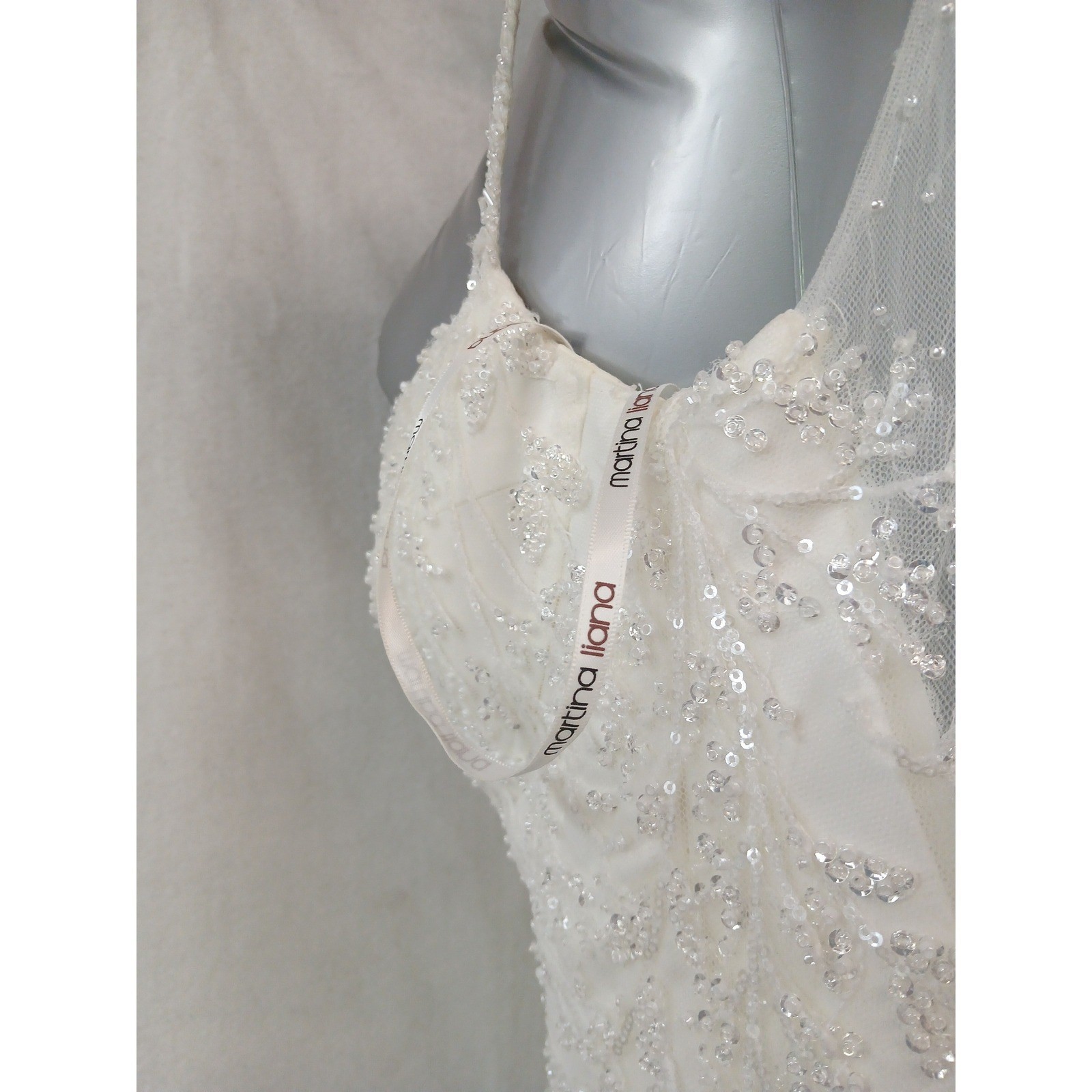Martina Liana Ivory Beaded Sequin Tulle A-Line Wedding Dress Gown sz 10 *defect