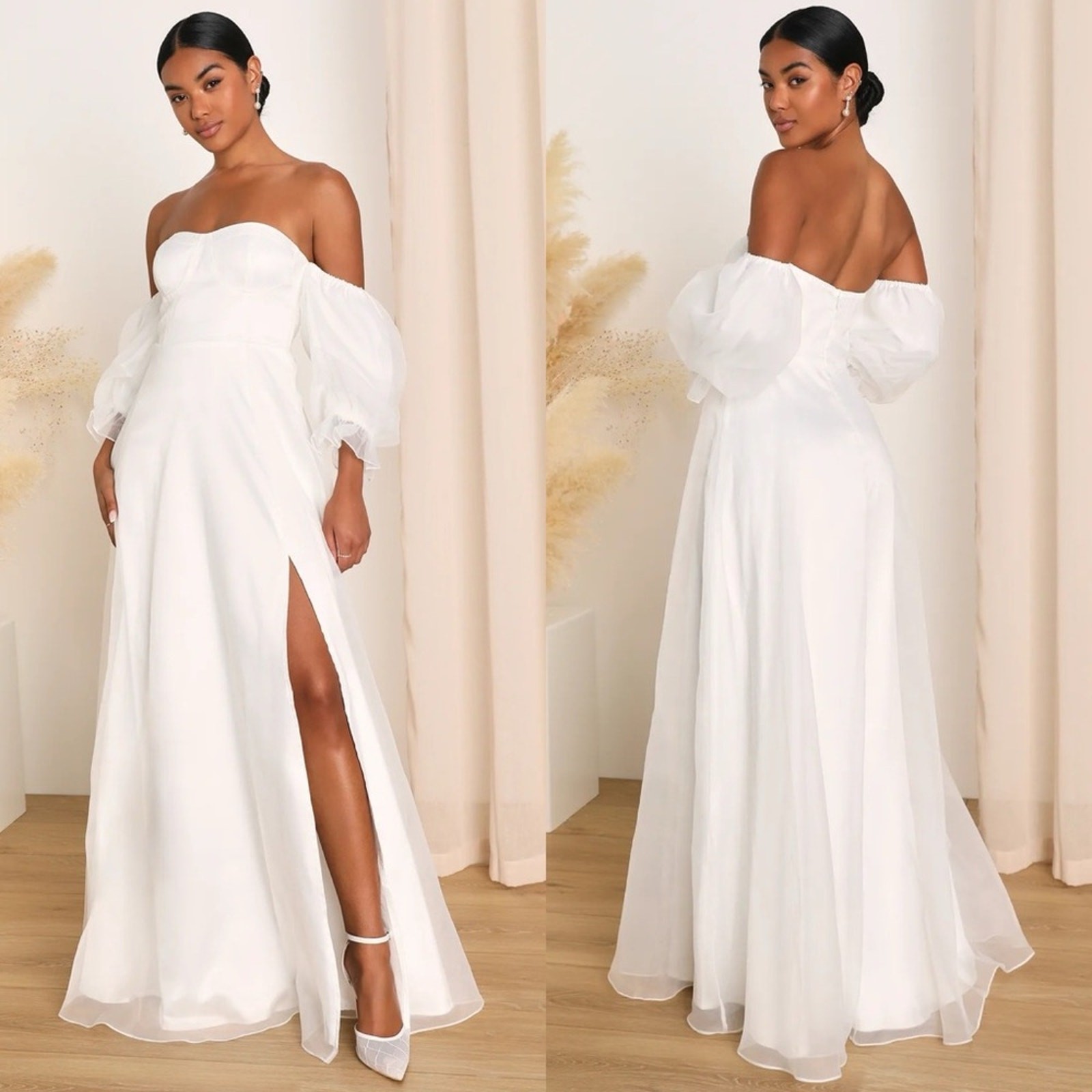 NWT Lulu’s True Excellence Bustier Off-The-Shoulder Maxi Wedding Dress Small