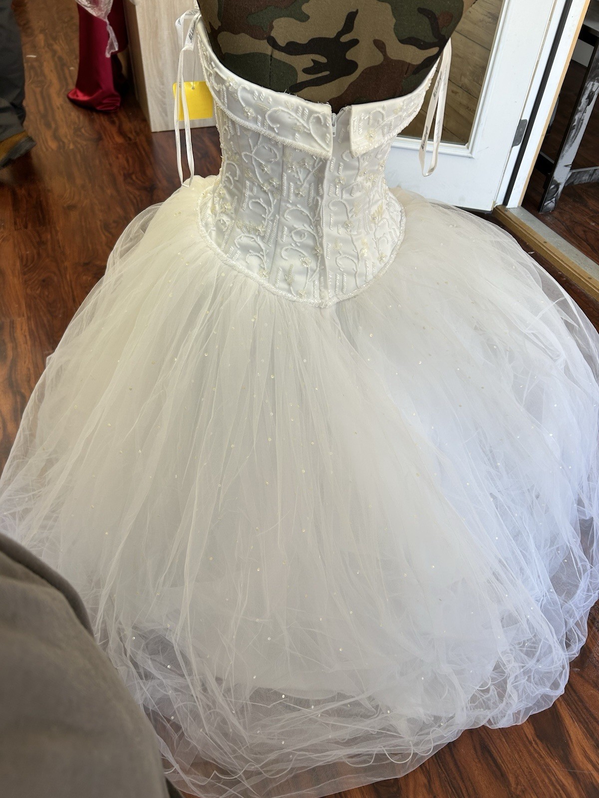 Michelangelo Wedding Dress Beaded and Sequin Straps Tulle Beaded Bodice Size 4