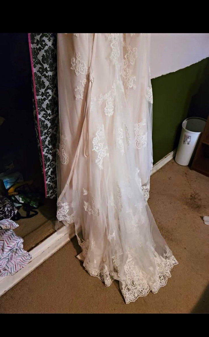 HOW 24W Plus A-Line Fit & Flare V-Neck Sleeveless Lace Beaded Gown 29295