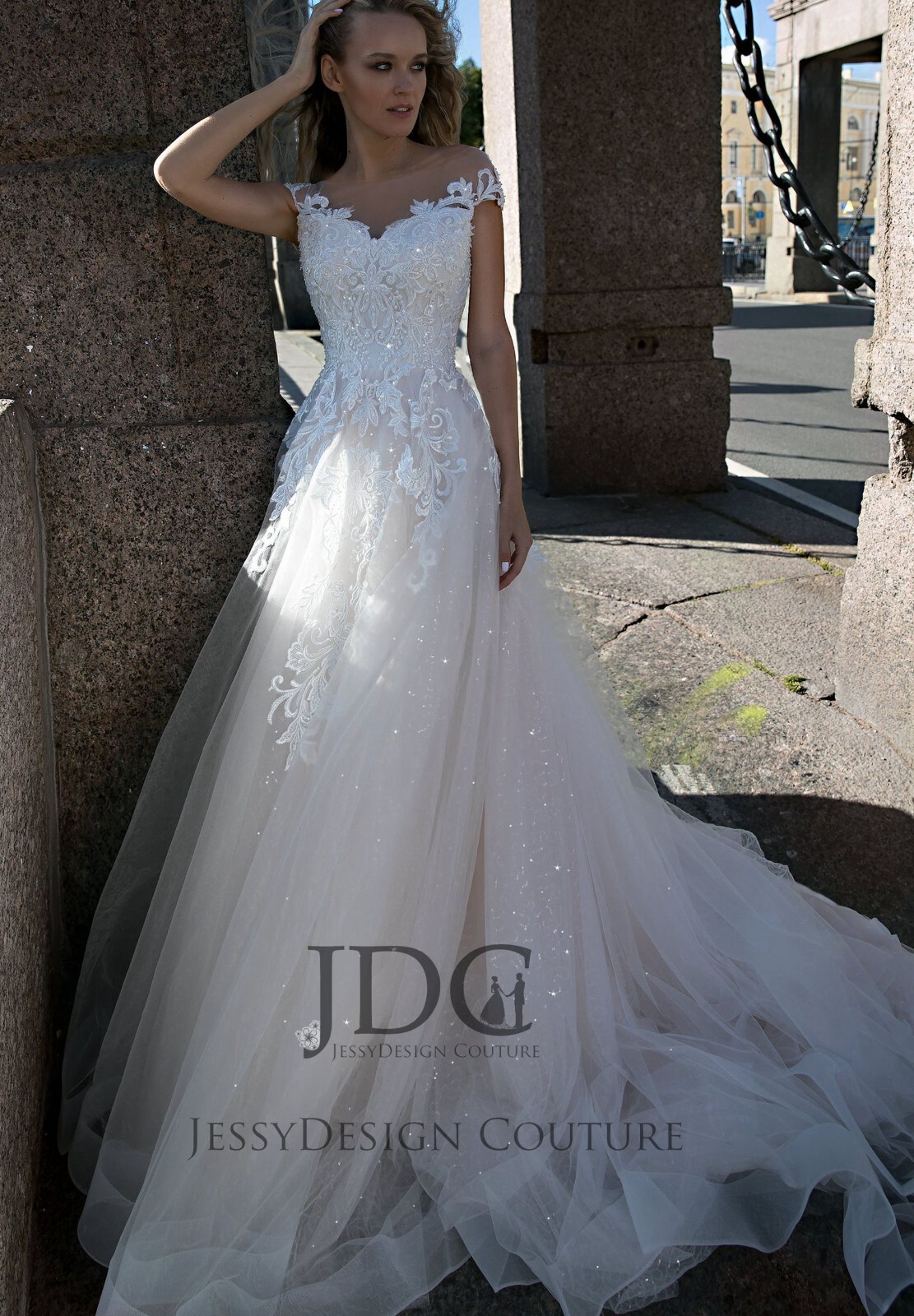 Glitter Blush Rose Beaded Lace Wedding Dress Bridal Gown Custom made Corset