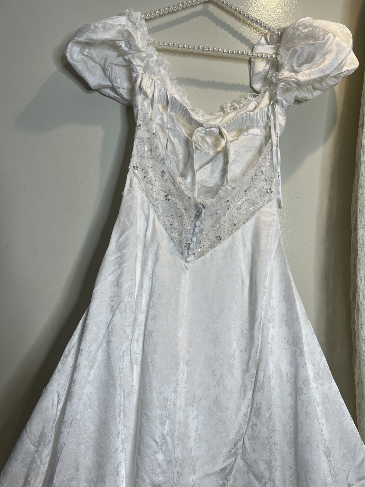 For Love & Lemons Aurelia Jacquard Embellished Silk Lace Vintage Wedding Gown 8