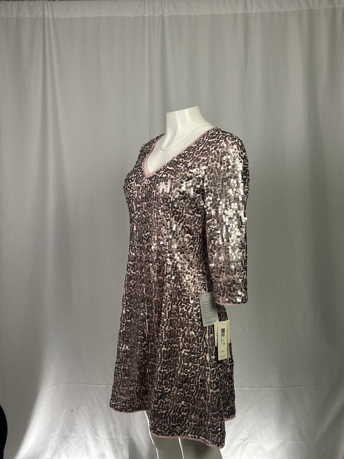 Eliza J Dress Pink Sequine Cocktail V-Neck 3/4 Sleeve Sparkly Birthday Mini 8