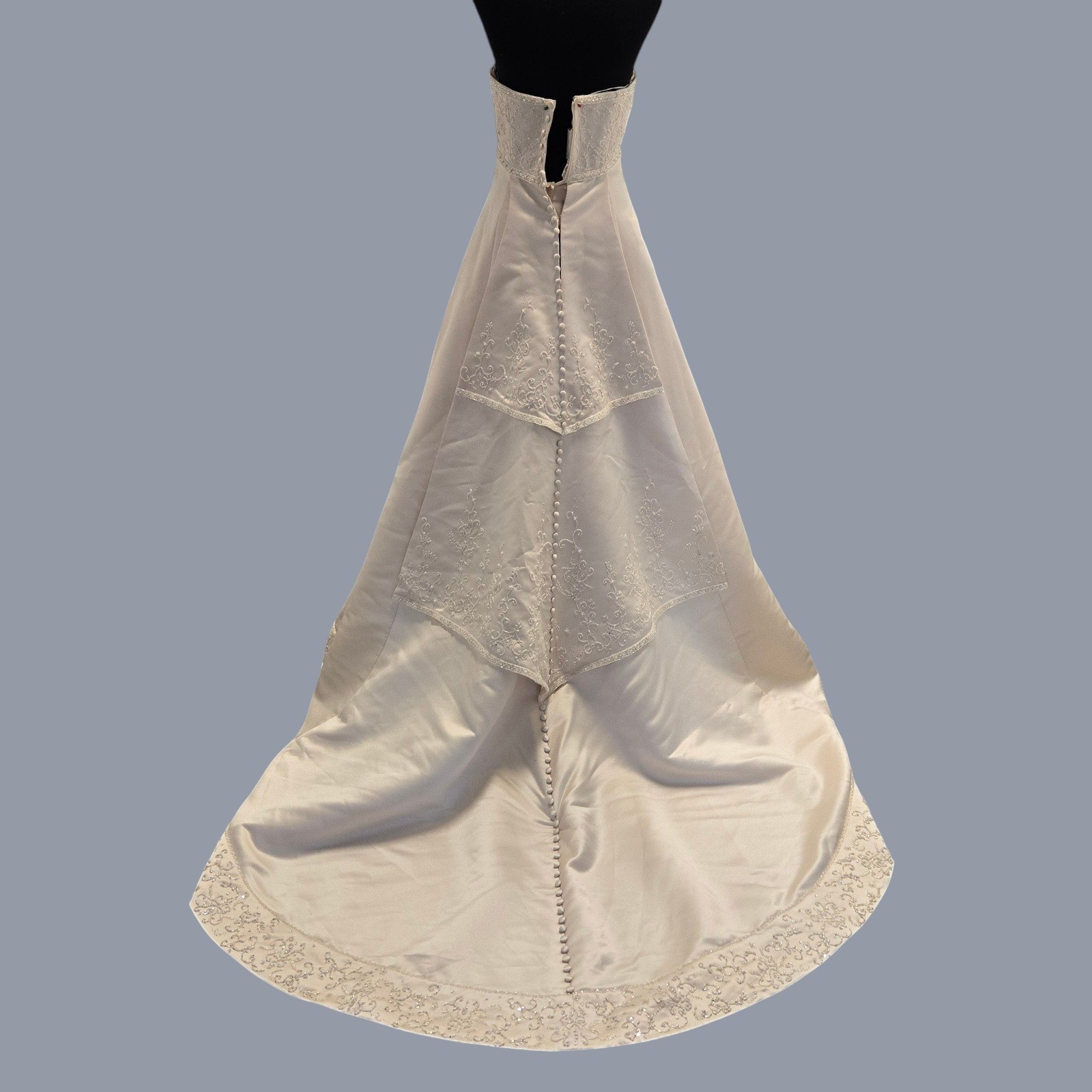 Mori Lee Champagne Satin Beaded Strapless Wedding Dress Gown Train Size 4 Used