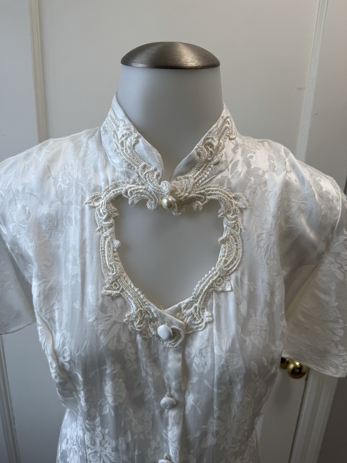 VTG Sarah Richards Lovercore Heart Cutout Dress Bridal Floral Jacquard Corset 5