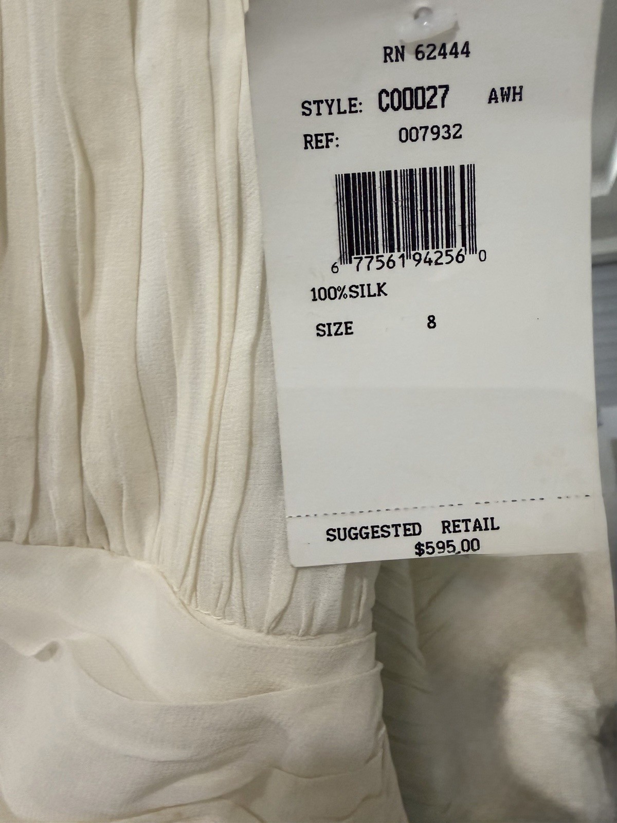 Nicole Miller Women’s Strapless Cream Chiffon Bridal Dress 100% Silk Size 8