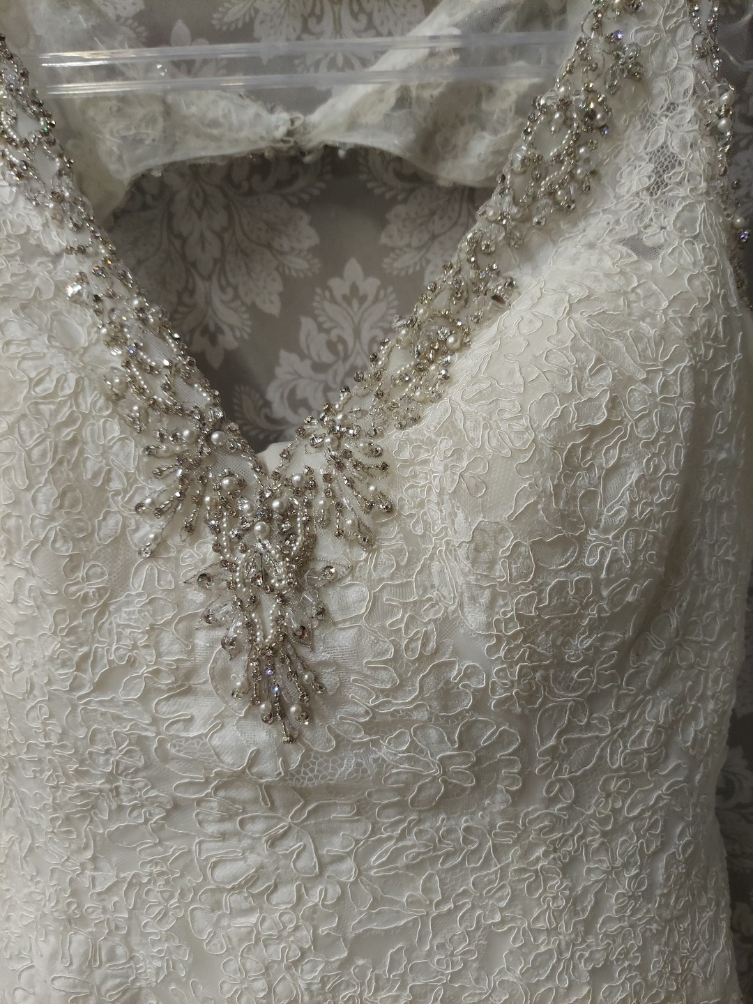 **Mori Lee Full Lace Lt Ivory Beaded Top Optional Sleeve wedding gown**