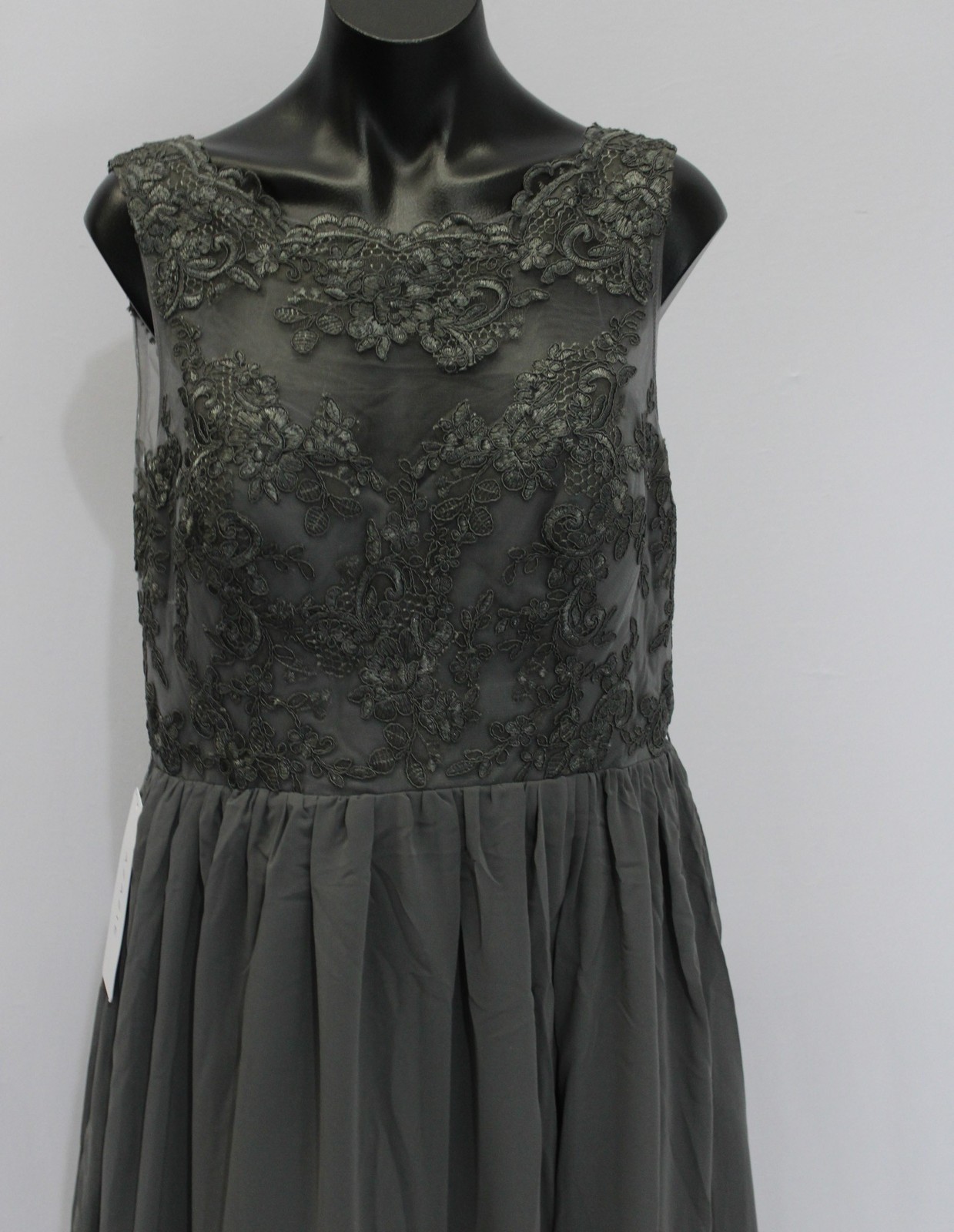 Azazie Women’s Elly Lace Scoop Neck Chiffon Dress AP2 Steel Gray Size: A14 NWT