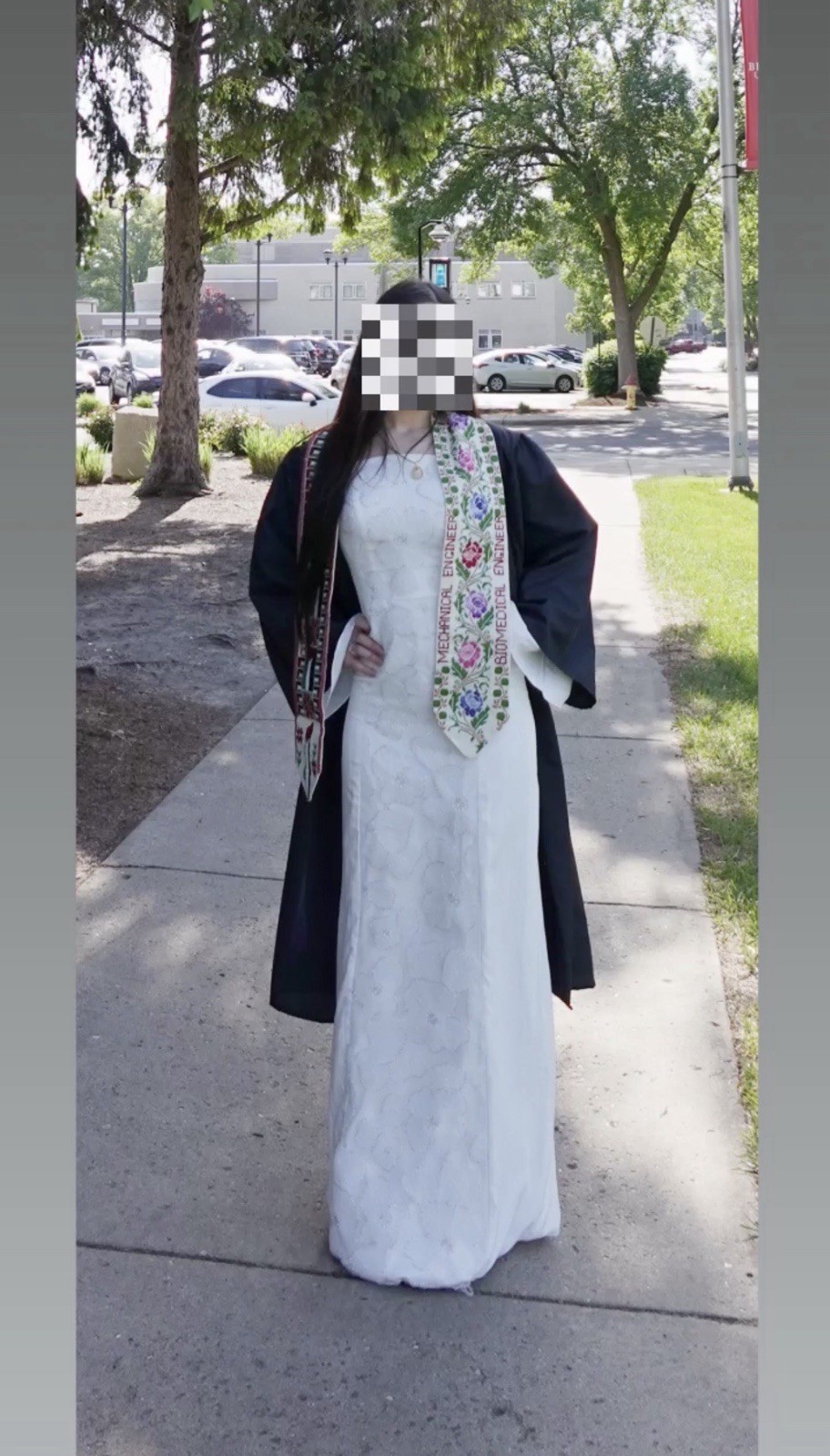 White Square Neck Long Sleeve Embroidered Beaded Sheath floral Graduation dress