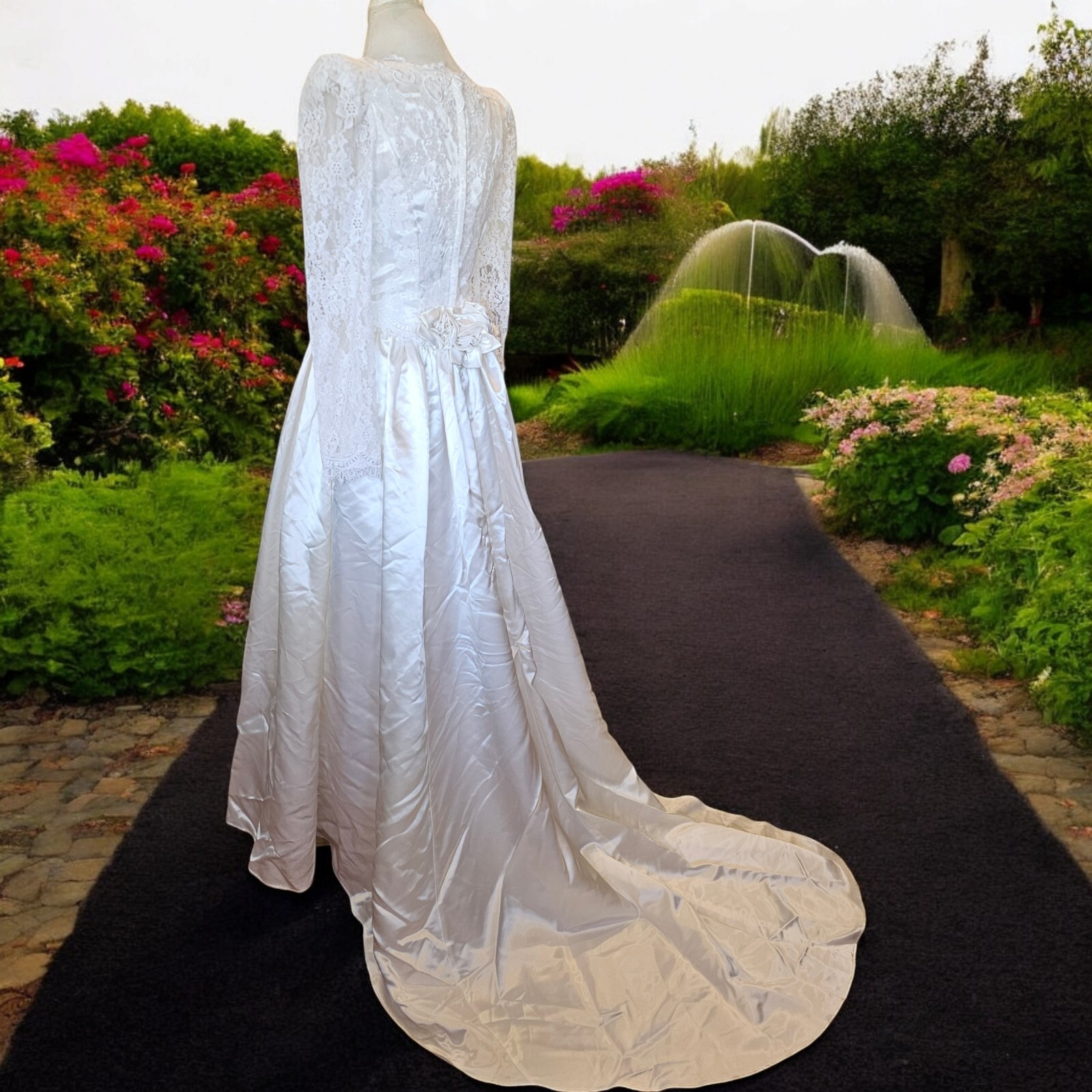 Jessica Mcclintock 90s White Wedding Dress Lace Embellished Long Sleeve Size 7/8