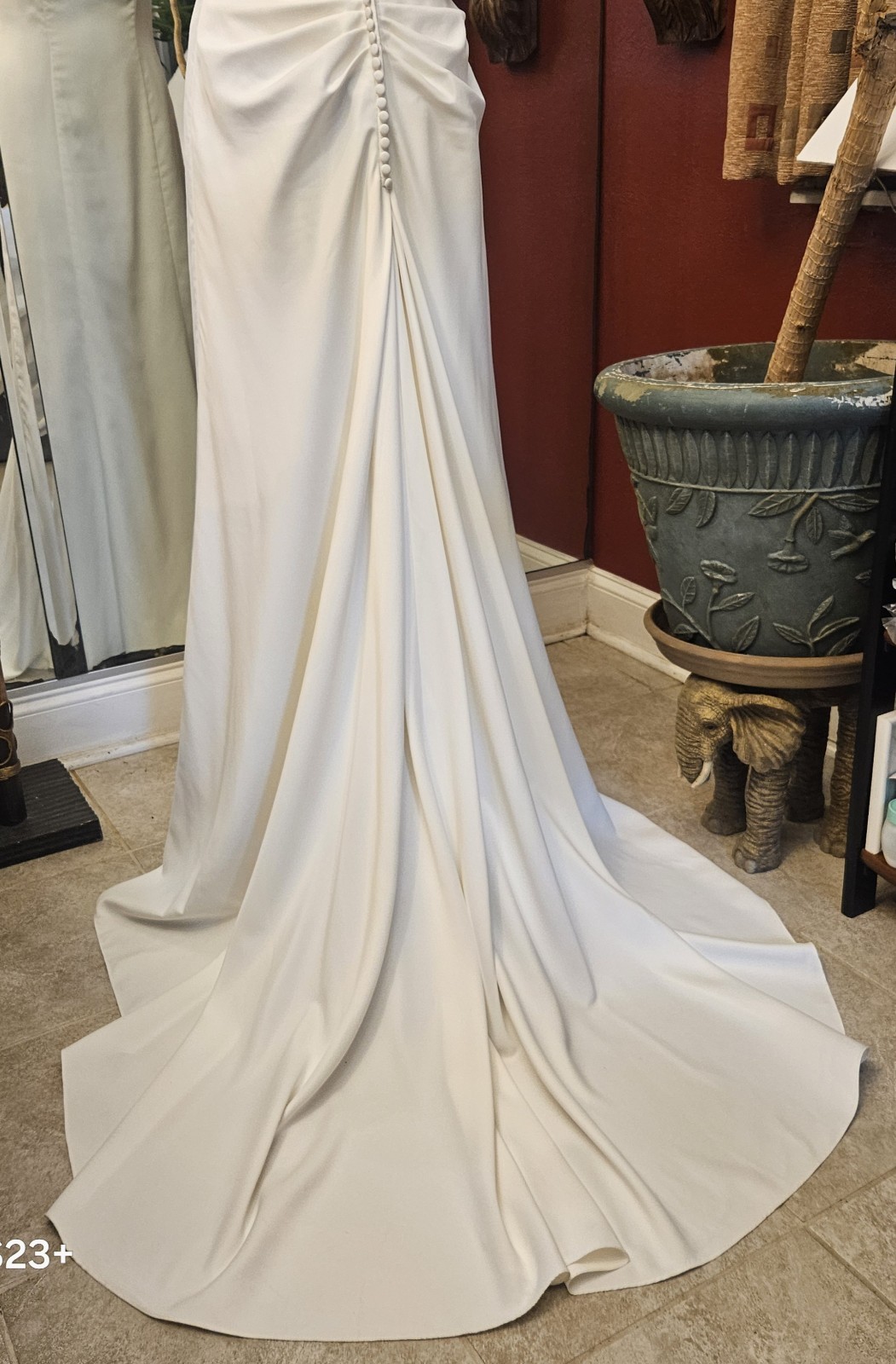 Vintage 2004 Ivory Bridal Gown Illusion Back Covered Buttons Chapel Train Sz 10