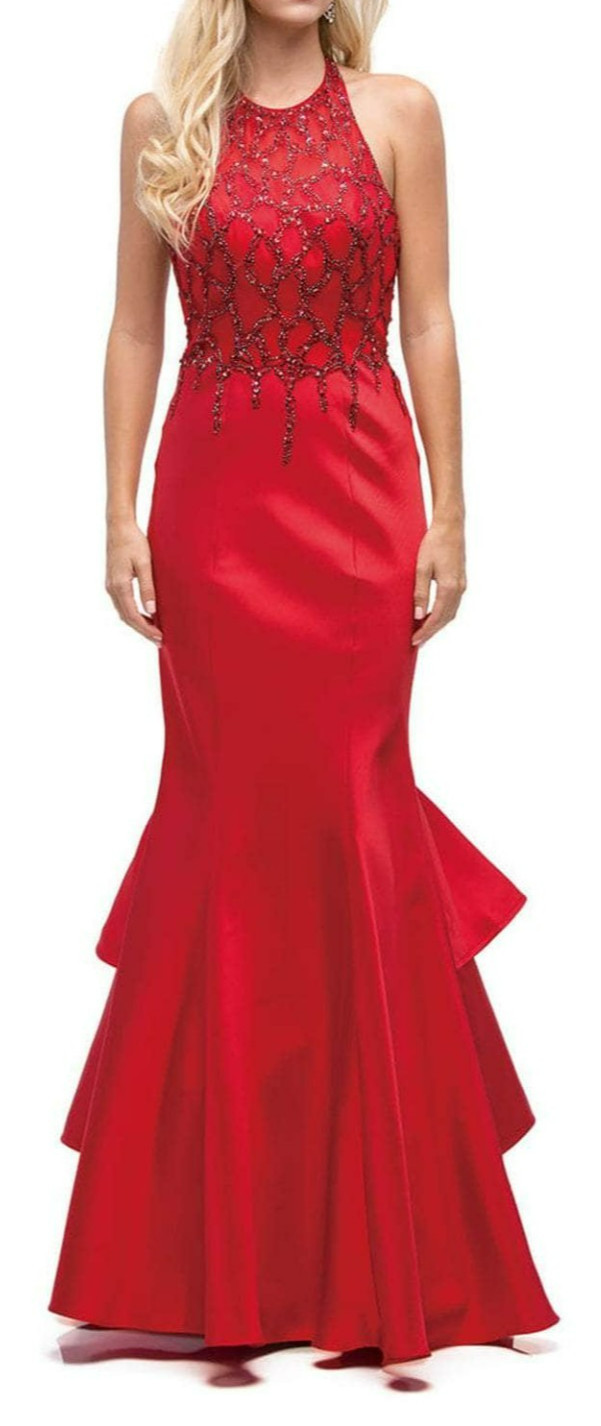 NEW Dancing Queen Halter Ruffled Mermaid Gown NEW WITH TAG. SIZE MEDIUM.
