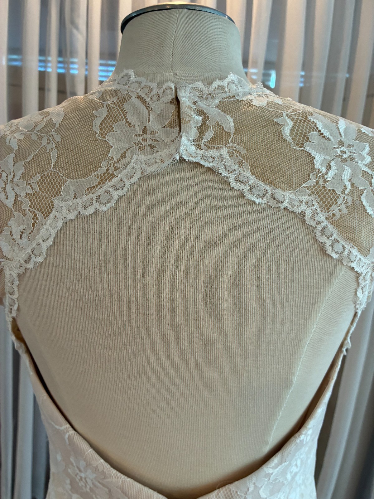 bridal gown ivory lace overlay- blush/champagne underlay size 8 simple gown